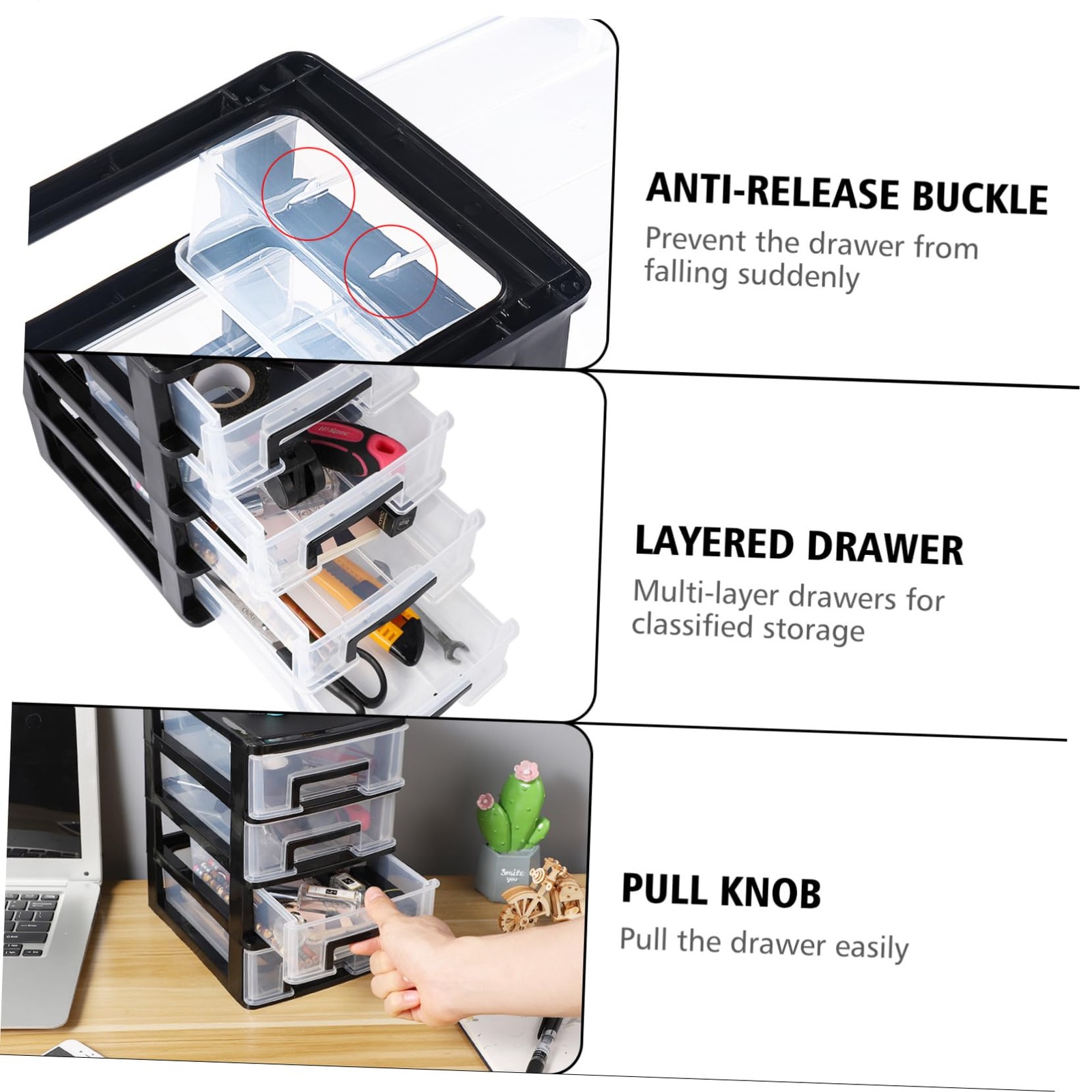 Plastic Drawers – 4 Layer Small Desktop Organizer 25.20X21.00X15.20CM, Black