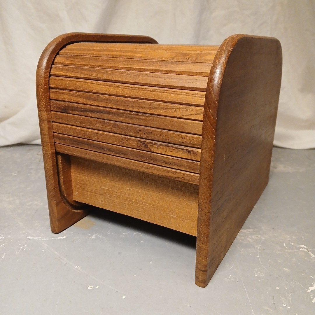 VTG AAA El Toro California Teak Roll-Top Floppy Disc CD Storage 9.5L 6.5W 7.5T