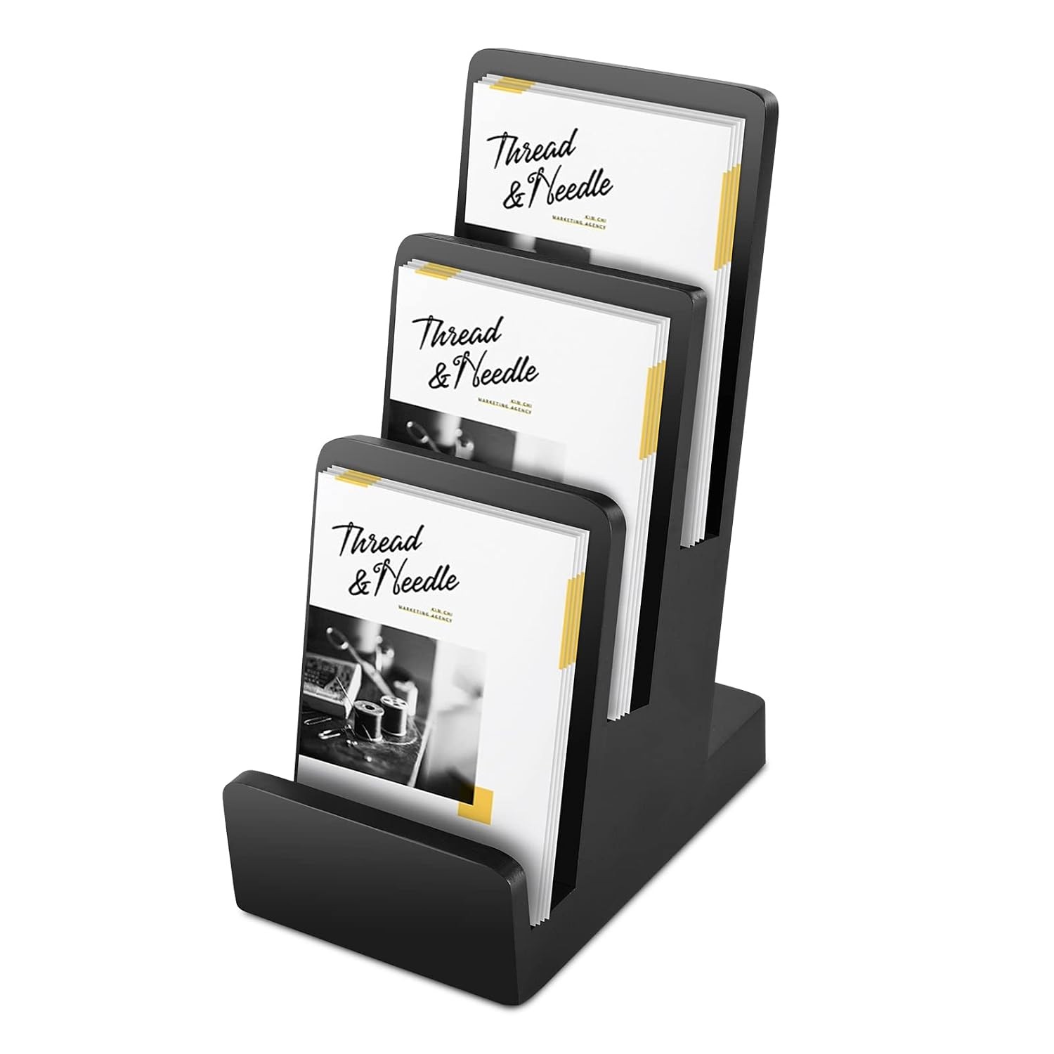 Tier Literature Holder Pine Wood Black Trifold Brochure Organizer Desk Organizer