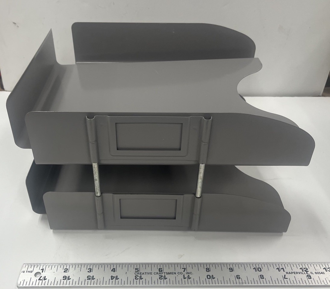 Vintage Industrial Steel Metal Double Stacked Paper Tray Desk Organizer LOOK!