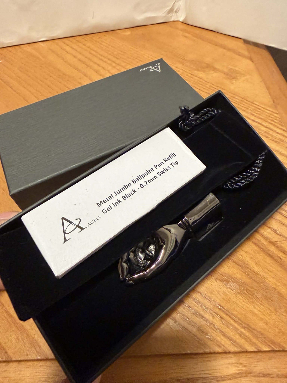 ACELY Executive Glossy Black Ball Point Pen with Hand Shape Pen Holder