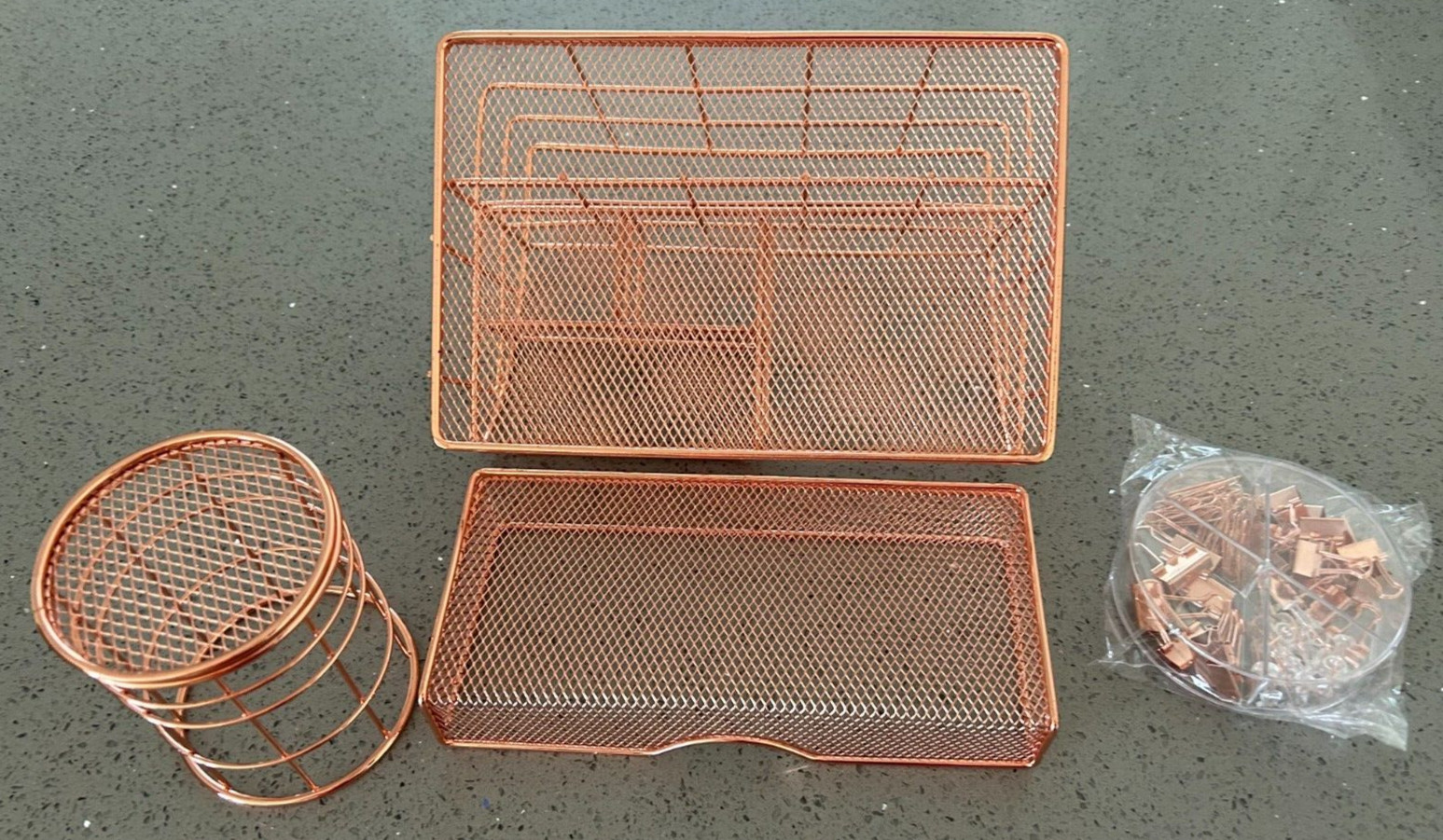 Rose Gold Desk Organizer Set for Office Supplies Pen/Pencil Holder, Clips New