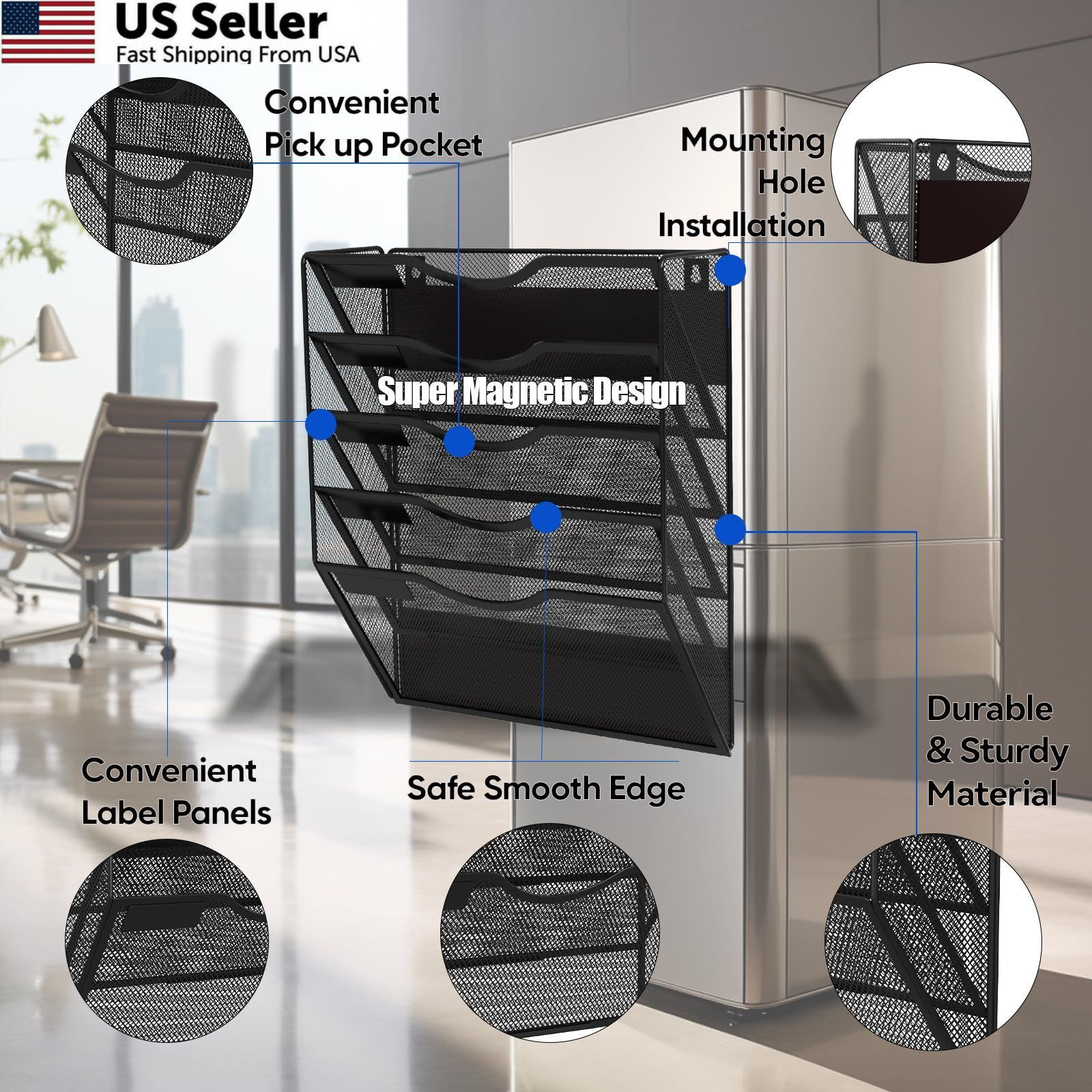 LQPAFZ 5-Tier Magnetic File Holder, No Drilling Installation black