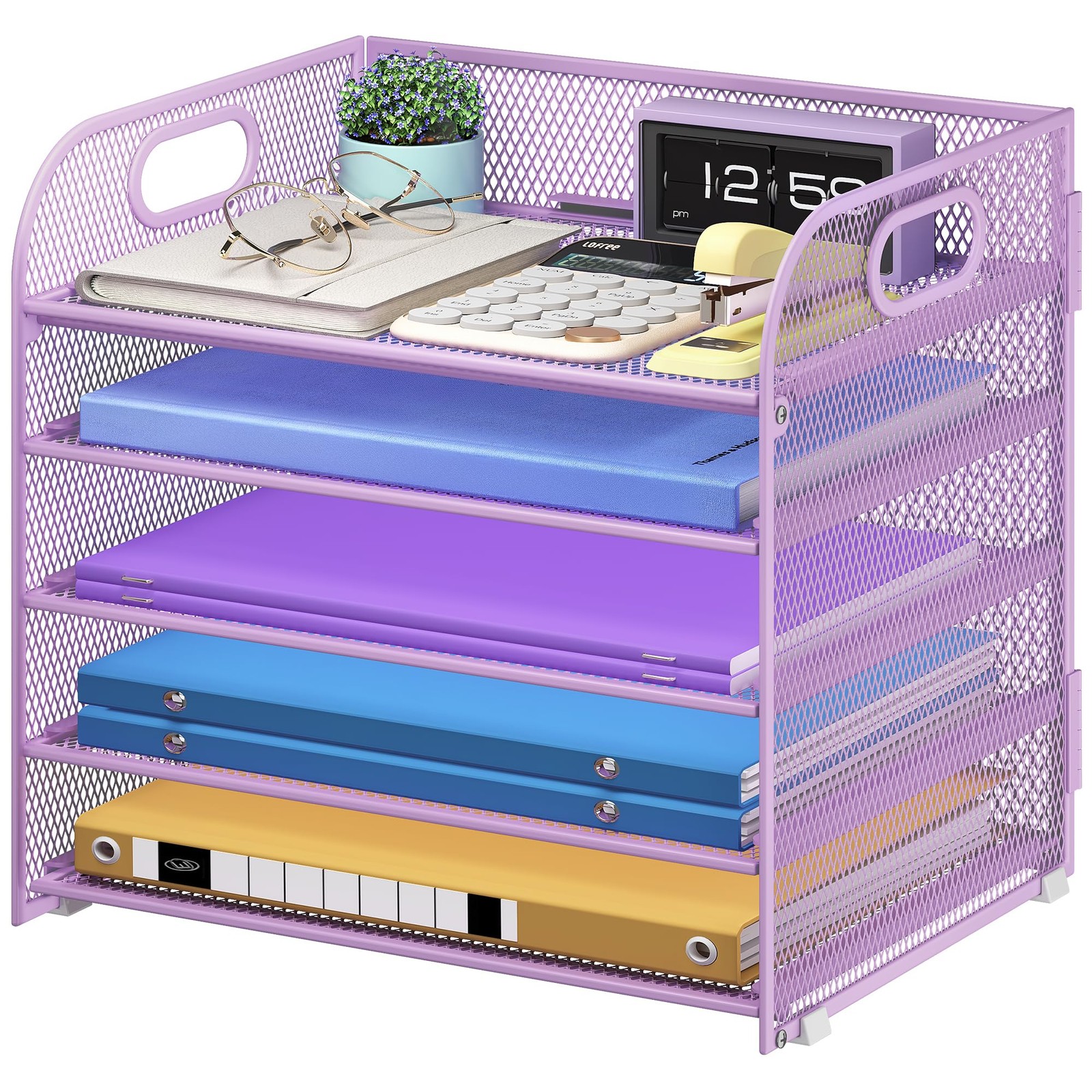 Cawukege 5 Tier Paper Organizer with Handle, 12.6″ x 9.1″ x 13.5″, Purple