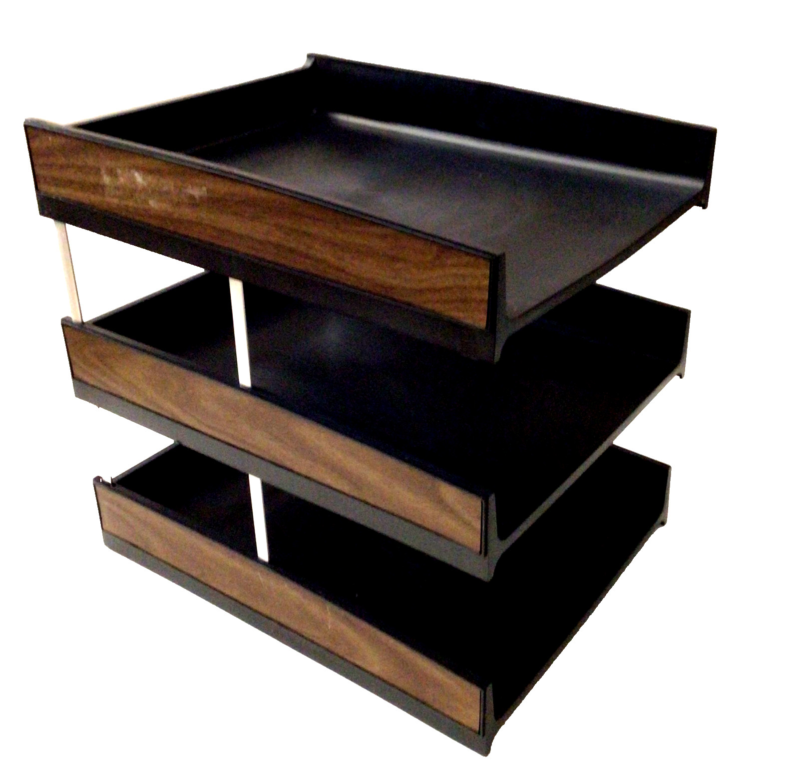 Vintage MCM 1960s Eldon Office Black Brown 3-Tier Paper File Tray Organizer
