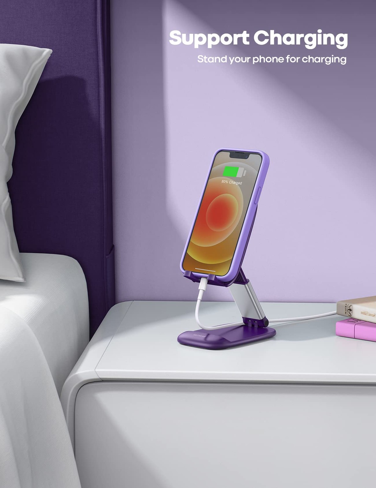 Lamicall Purple Phone Holder for Desk – Dark Cellphone