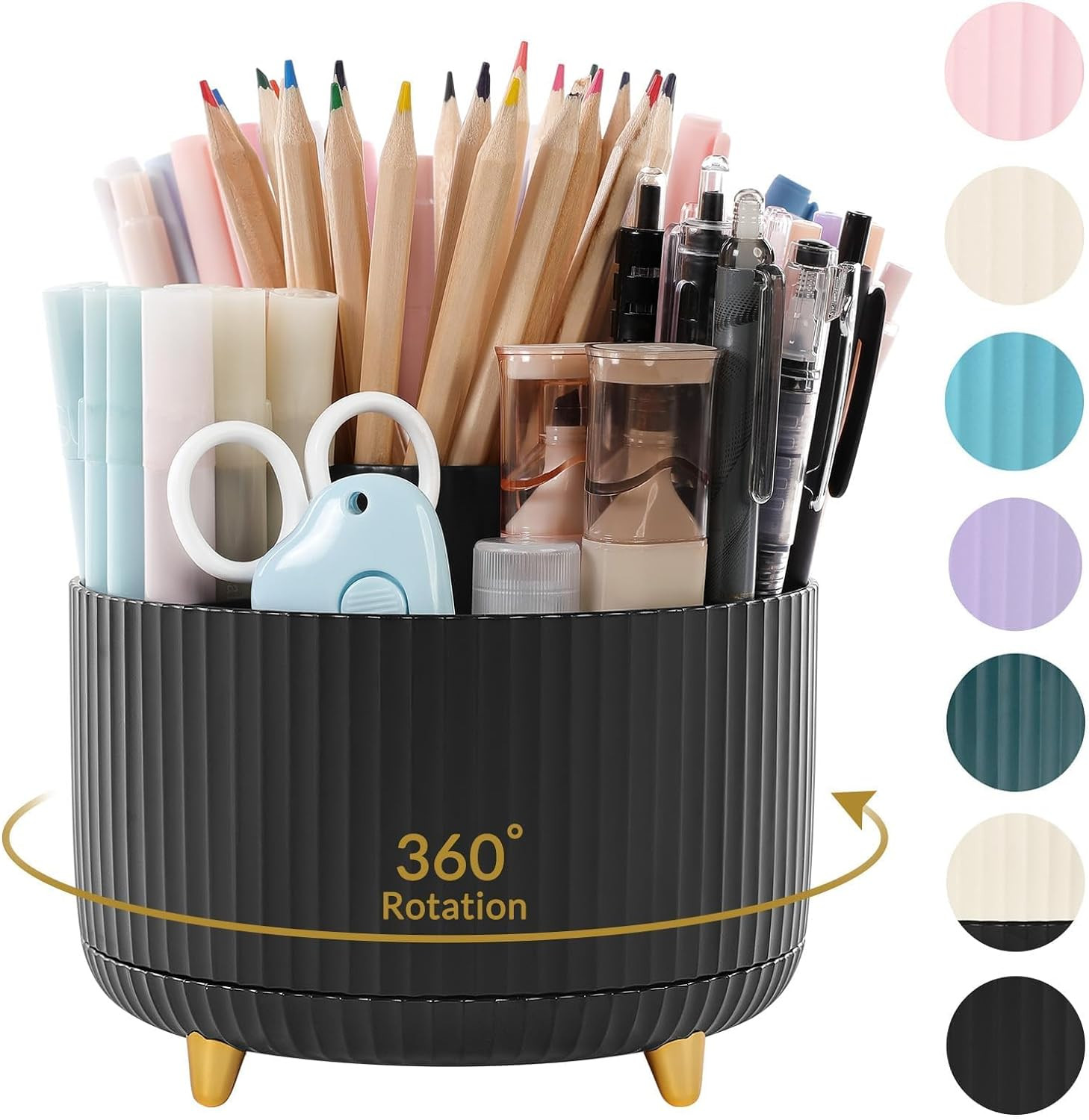 360° Rotating Desk Organizer, 5-Slot Pen Holder for Office, School, Home Desktop