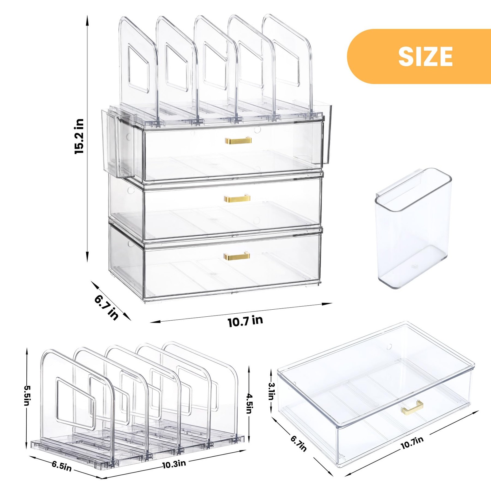 LALOBLUE Acrylic Desk Organizer with 4-Vertical File Holder 3 Layer, Clear