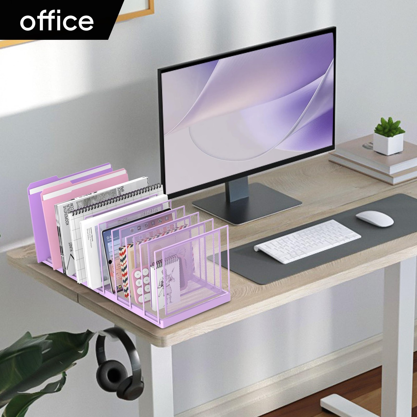 9-Section Desk File Organizer, Vertical File Holder, Mesh Desktop File Folder…