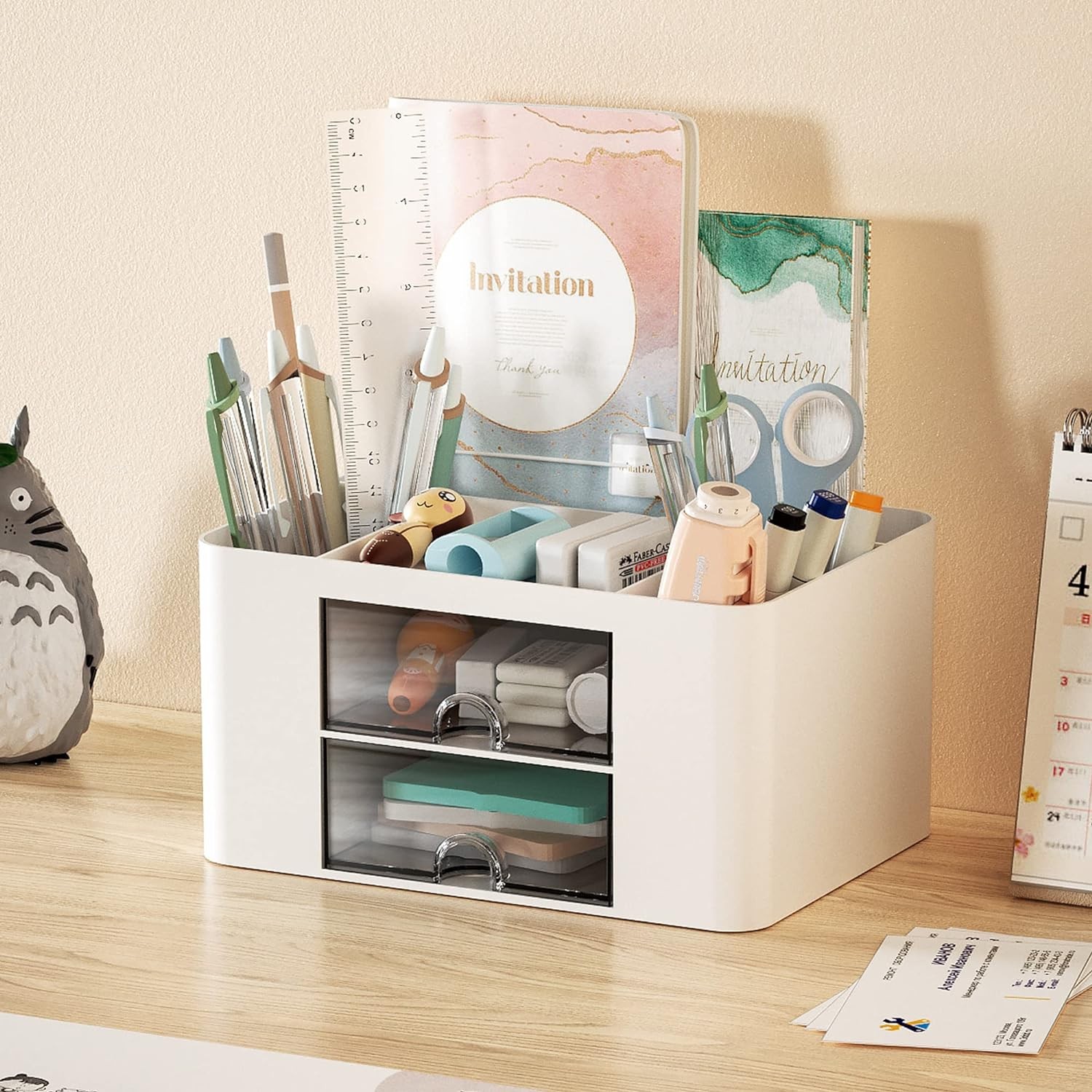 White Pen Holder Organizer with Drawer 5