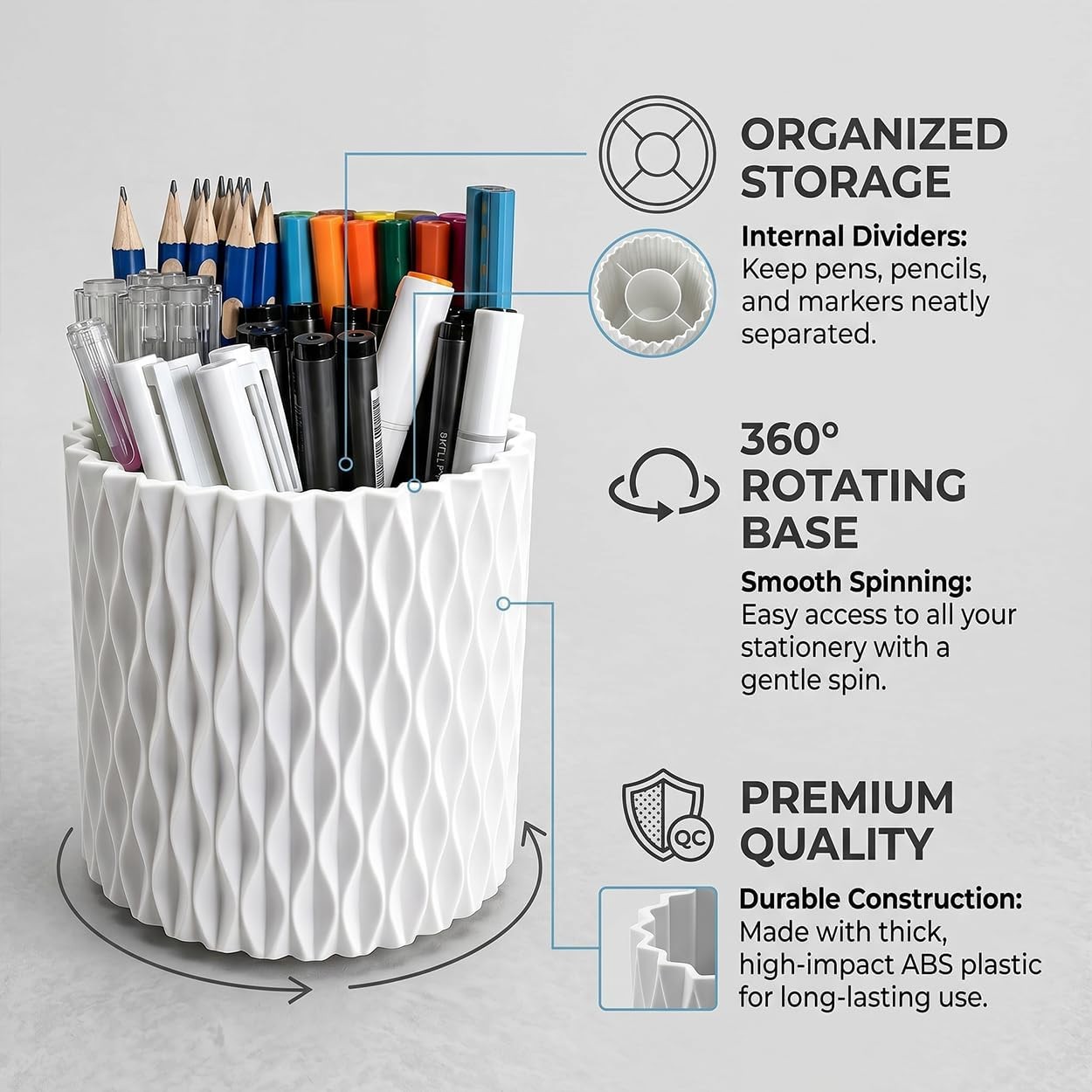 Rotating Pen Holder for Desk, 5 Slots Easthetic Pencil holder Desk Organizer