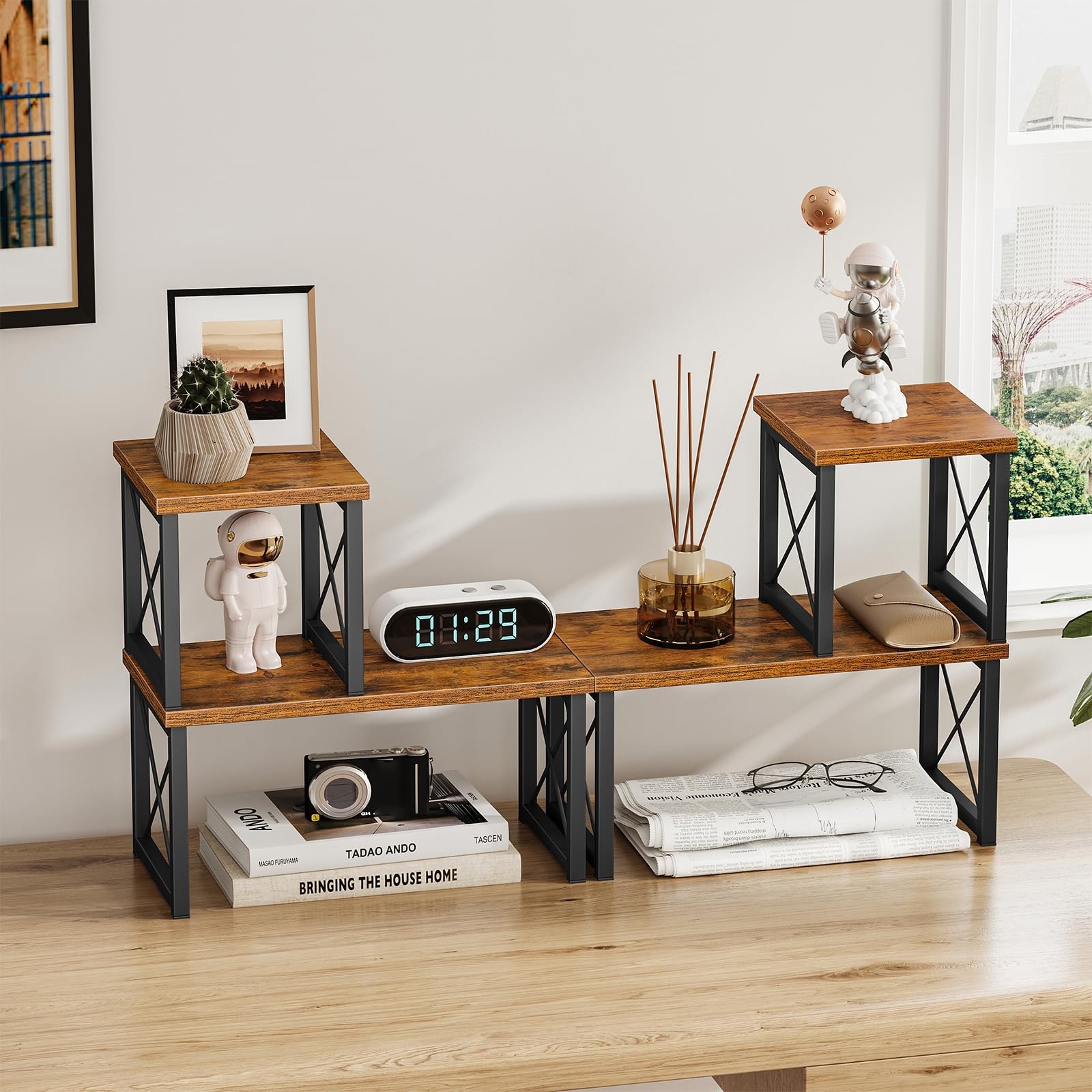 Honiter 2 Sets Desk Shelf, Desktop Organizer 2 7.6in-2 Pack, Brown