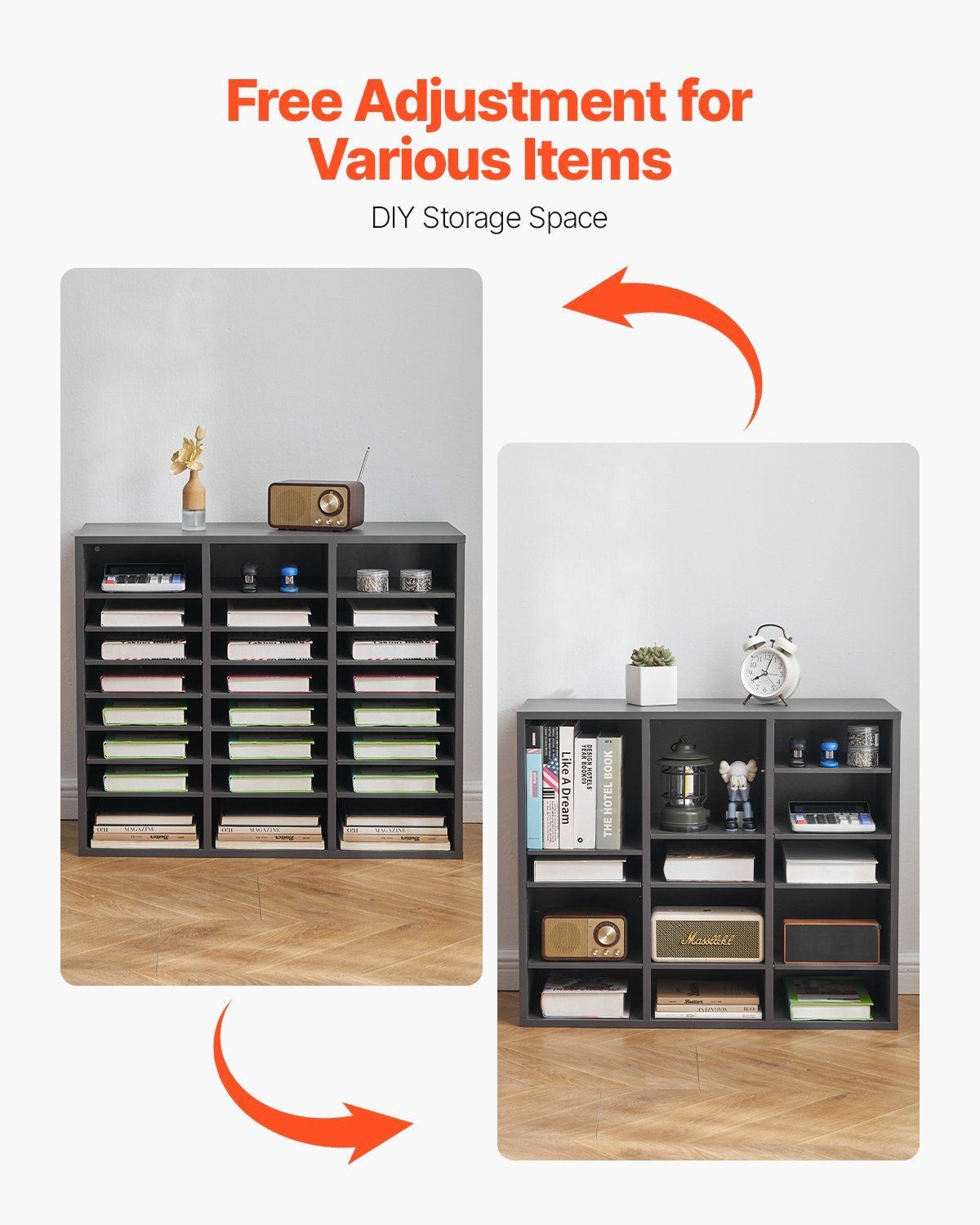 Wooden Office Mailbox — 24-Compartment Grey Literature Organizer, 9.2×11.1in