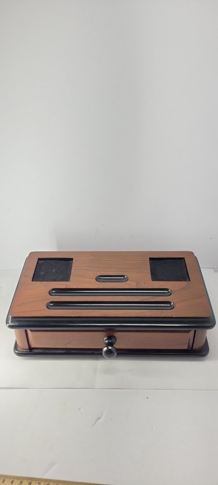 Vintage Wooden Desk Organizer Pen Holder w/ Drawer Felt Compartments Office…