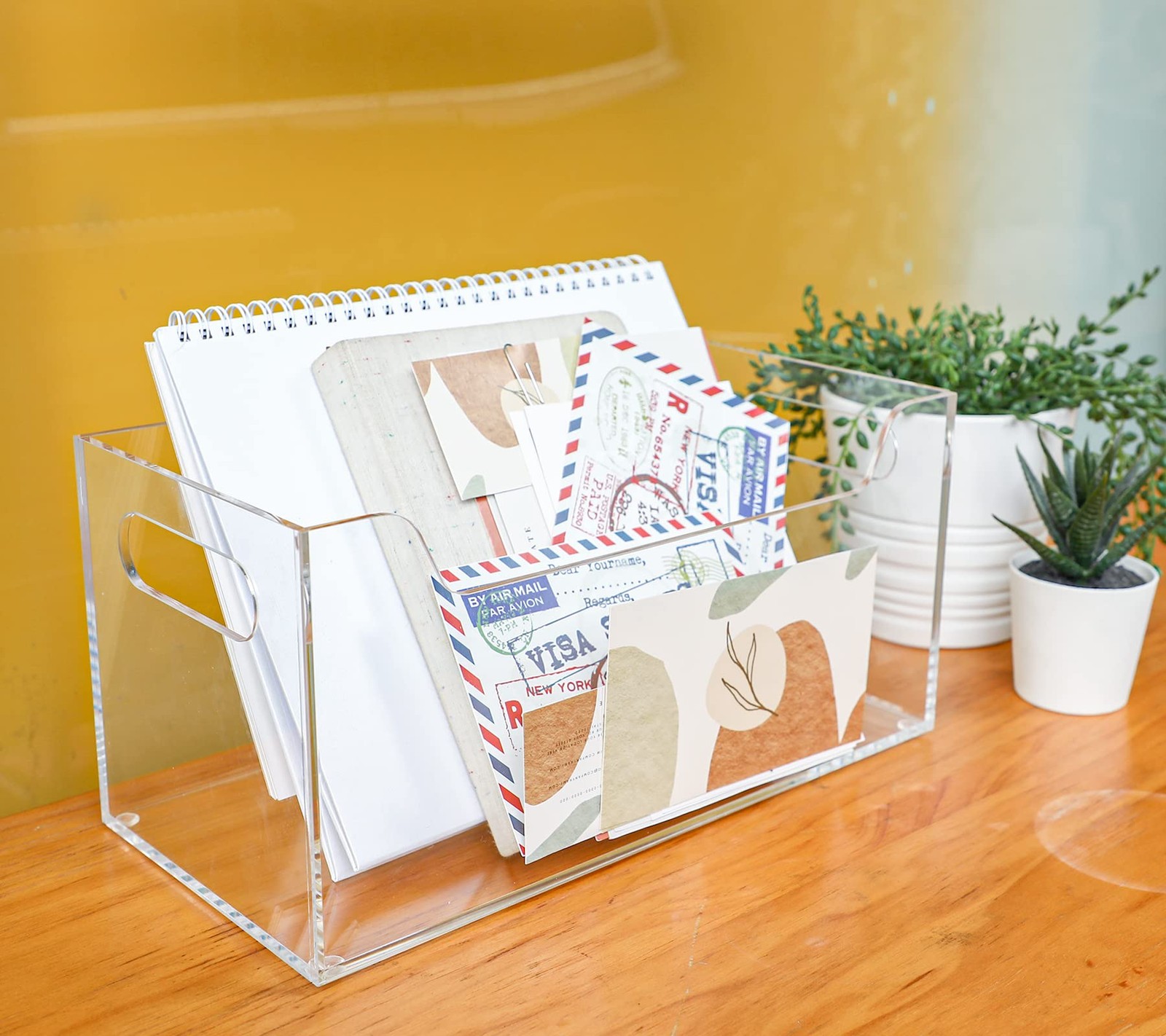 Clear Mail Organizer Countertop Acrylic Letter Holder Box Vertical Sorter
