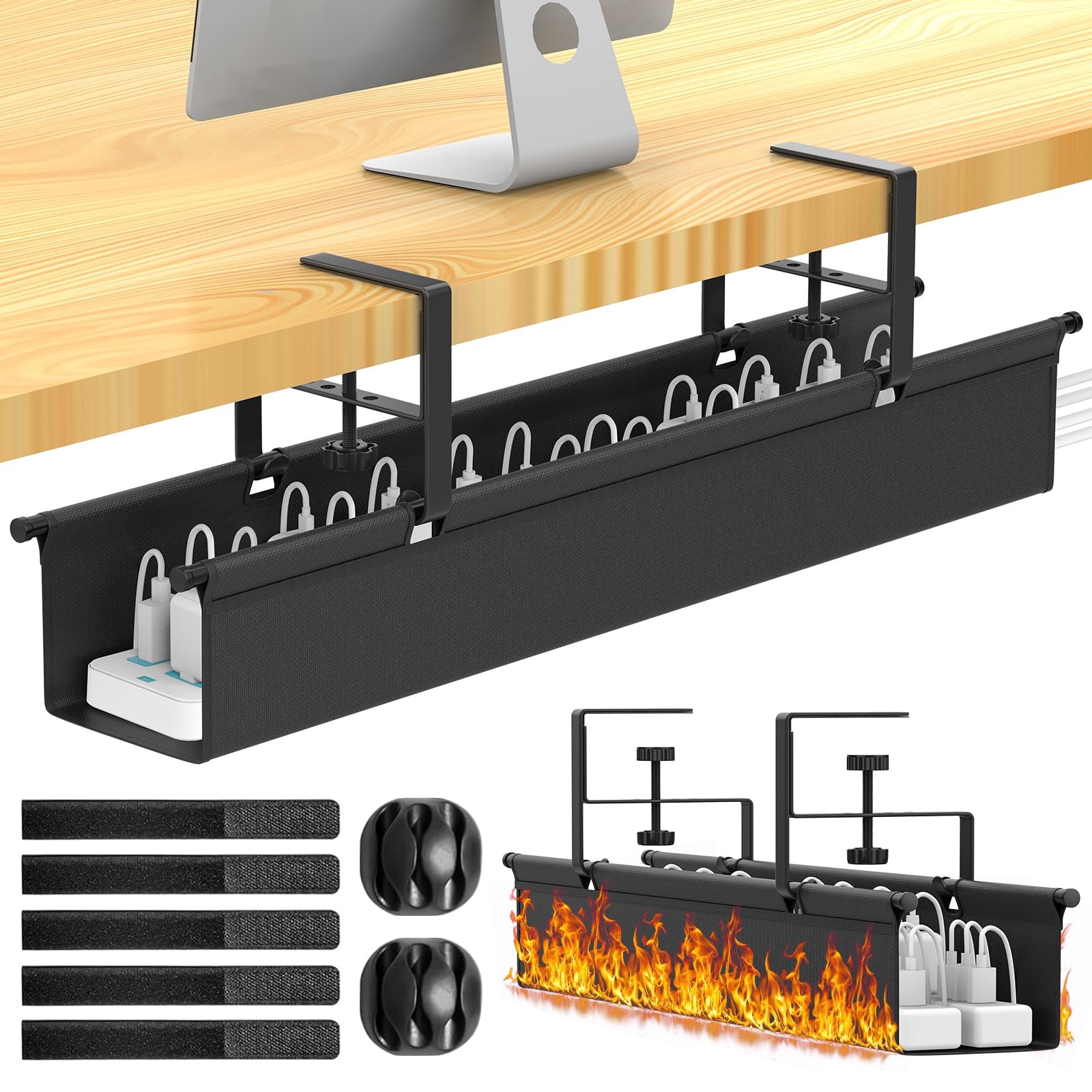 Large Under Desk Cable Management Tray, REFLYING 29.1″ Medium, Black
