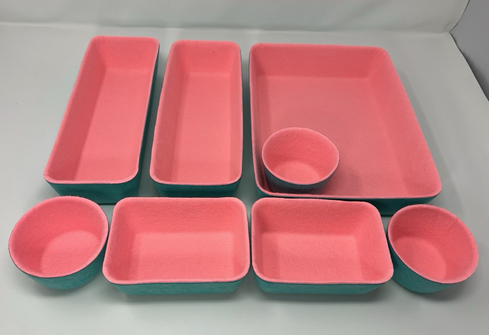 8 Piece Felt Desk Drawer Bins Organizer Set – Pink/Teal