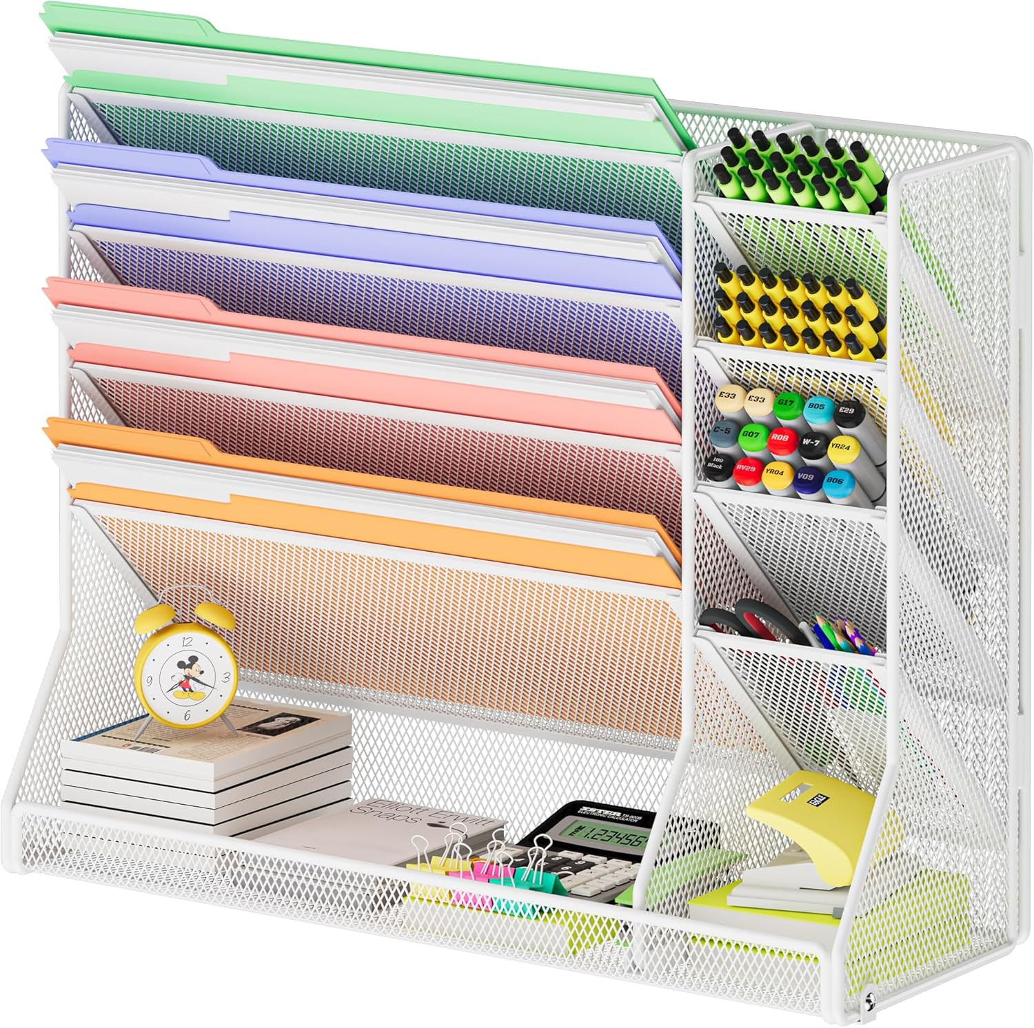 Adjustable 5 Tiers Wall File Organizer Metal Hanging Holder White | 5 Tiers Desk