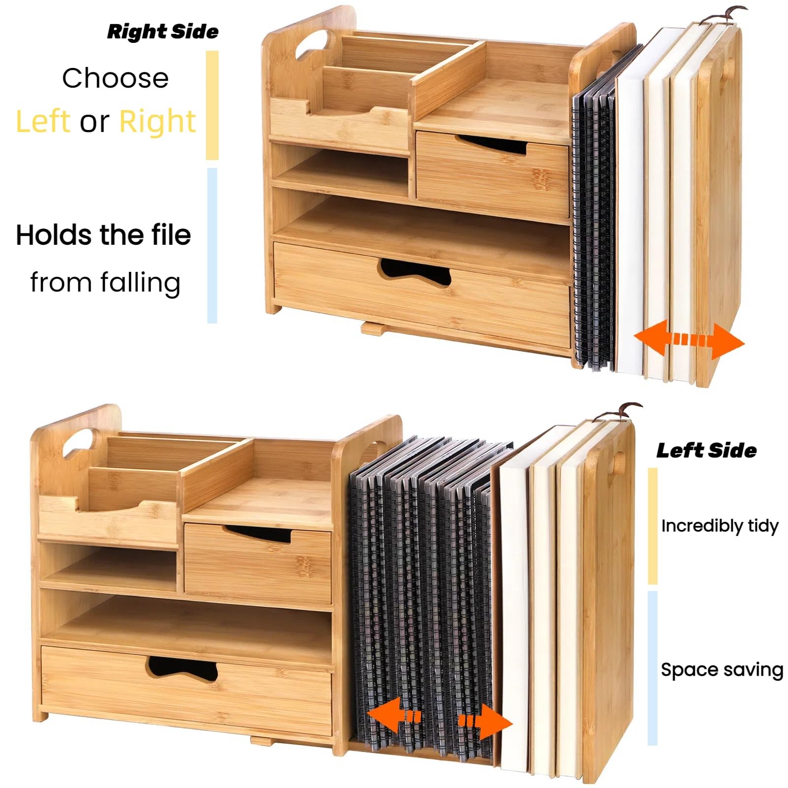 ZOOFOX Bamboo Desk Organizer with Adjustable File Holder, Mail Light Brown