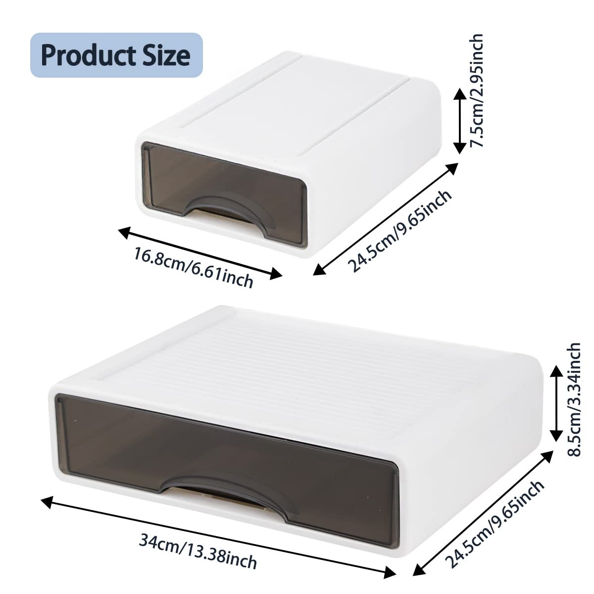Stackable Desk Organizer, Large Desktop Storage Box with 3 Drawers, 13 Wide Lett