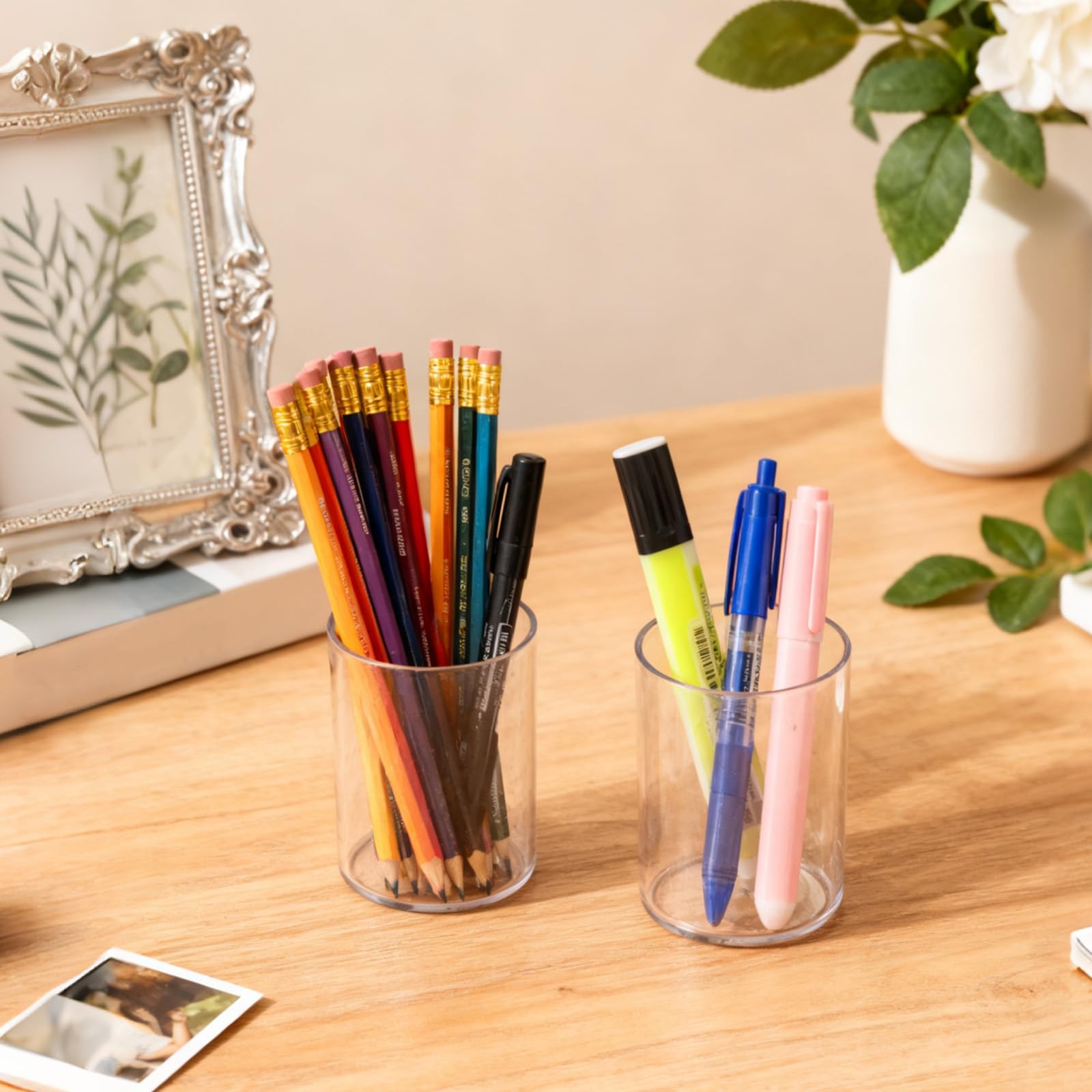 12Pack Clear Acrylic Pen Holder Makeup Brush Round Pencil Holder for Desk Pen…