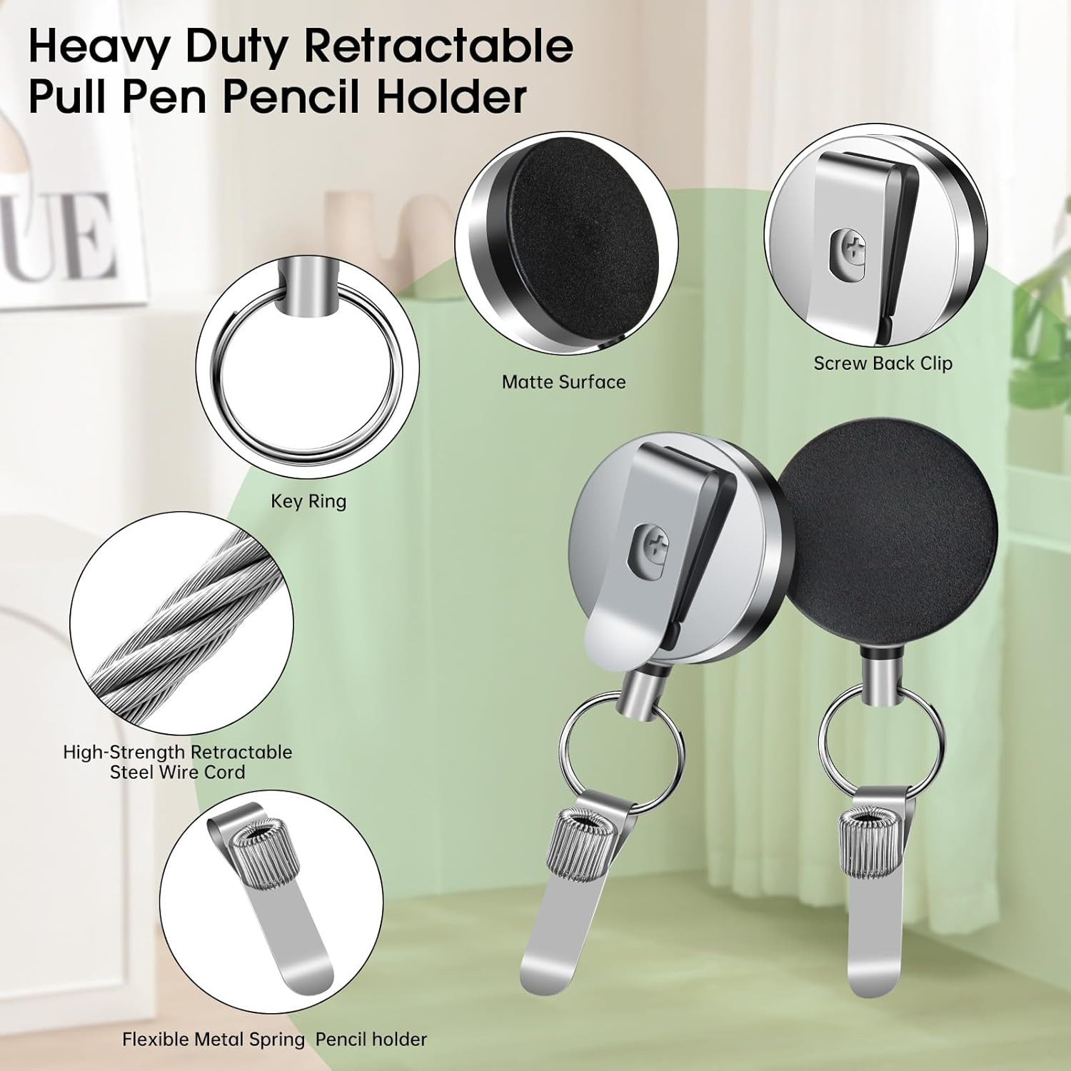 Pack 2 Porta Lapiz Retractil Resistente con Cable de Acero para Carpinteros