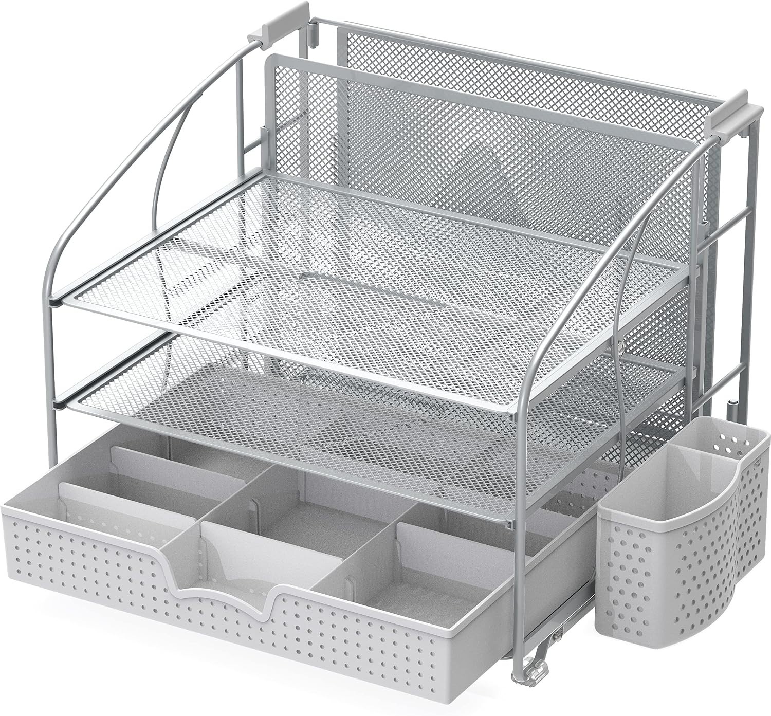 3-Tier Desk Organizer with Sliding Drawer, Hanging File Holder and Pen Holder…
