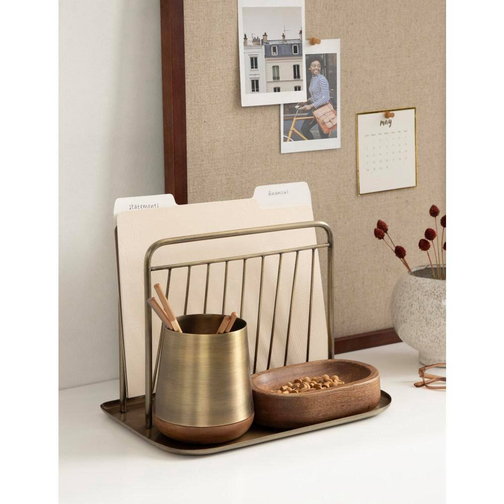 Koni Walnut Brown/Gold Rectangle Metal Desk Organizer