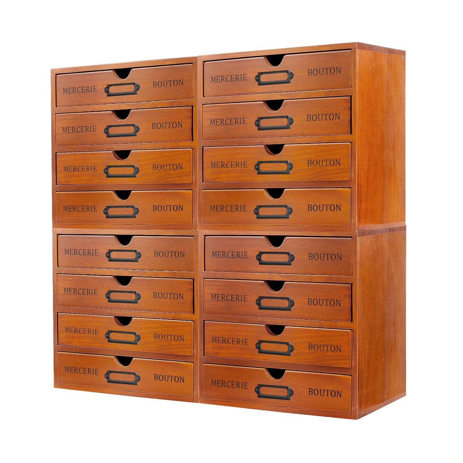 Josbuynls 16 Drawer Wooden Storage Box, 4Pcs 4-Slot Vintage Brown, Wood