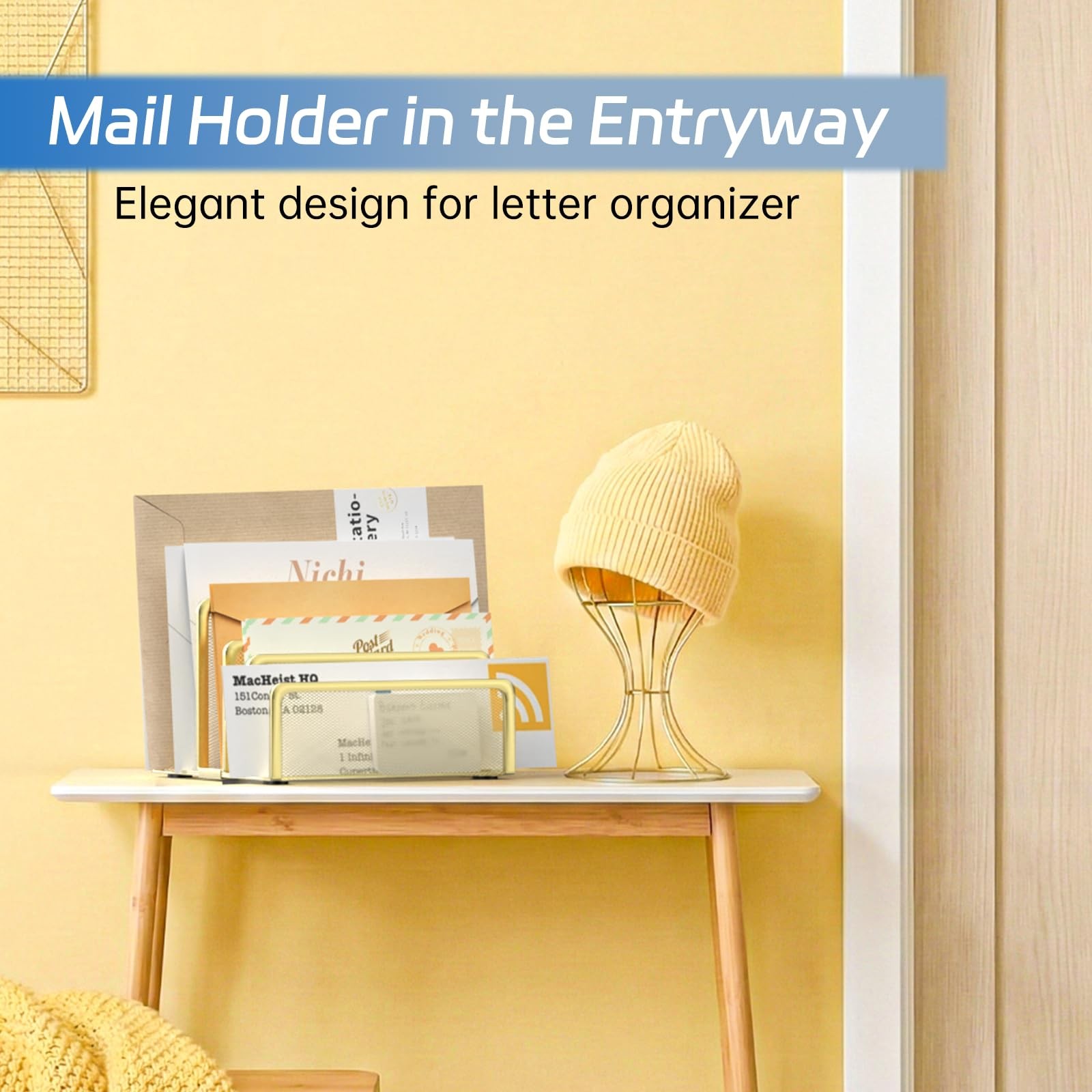 ReePlan Mail Organizer Countertop with 5 Slot, Metal Holder for Gold