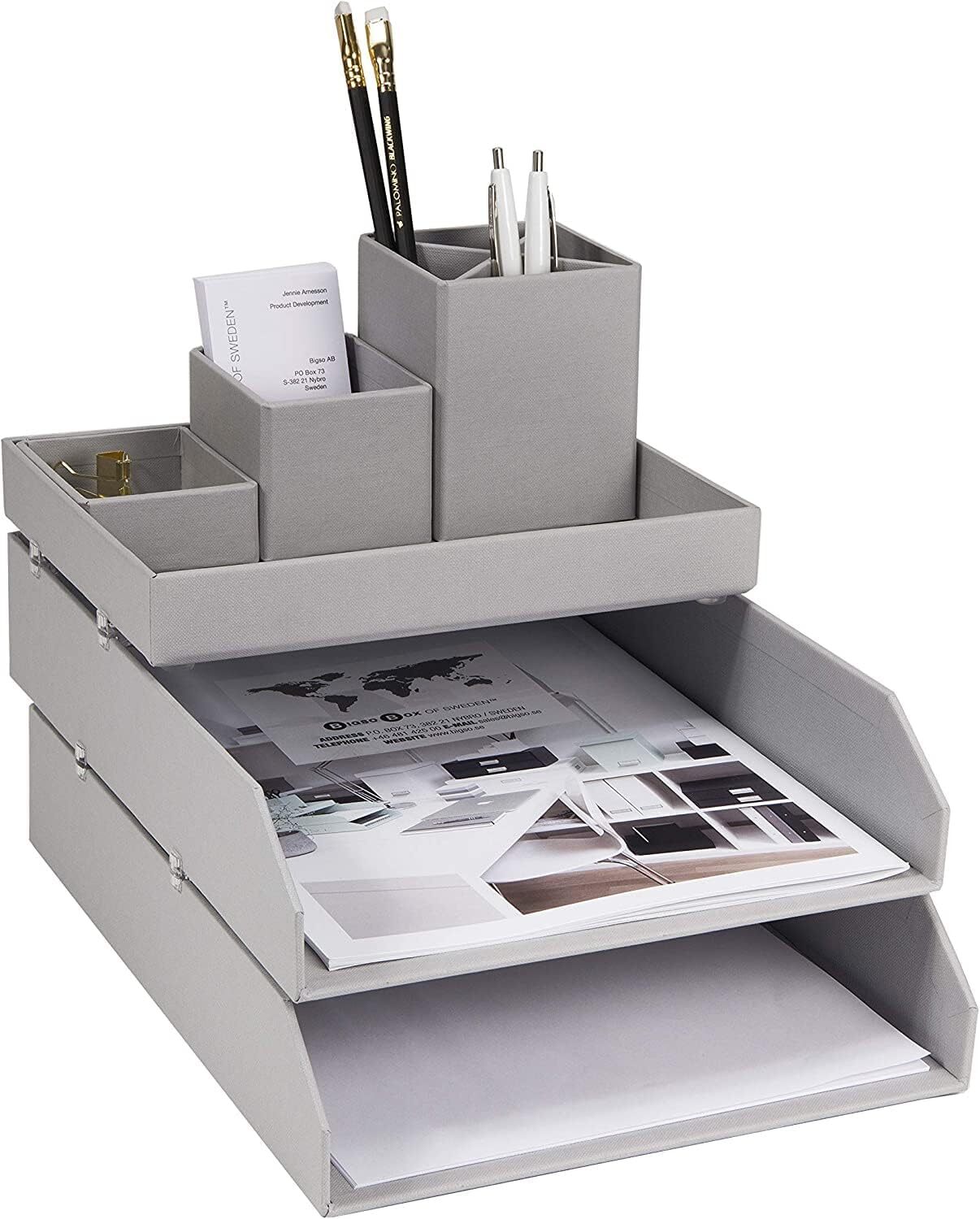 Bigso Hakan Letter Trays | Stackable Paper Tray | Pack of 2 | Grey