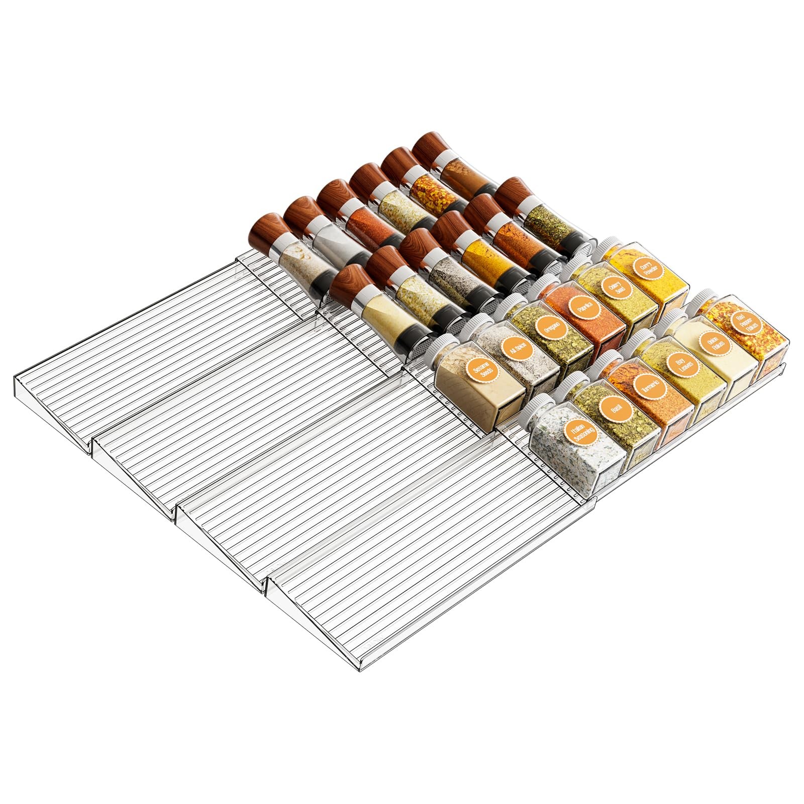 Yieach 8 Pack Adjustable In Drawer Spice Organizer – 8PCS-11” to 22”, Clear