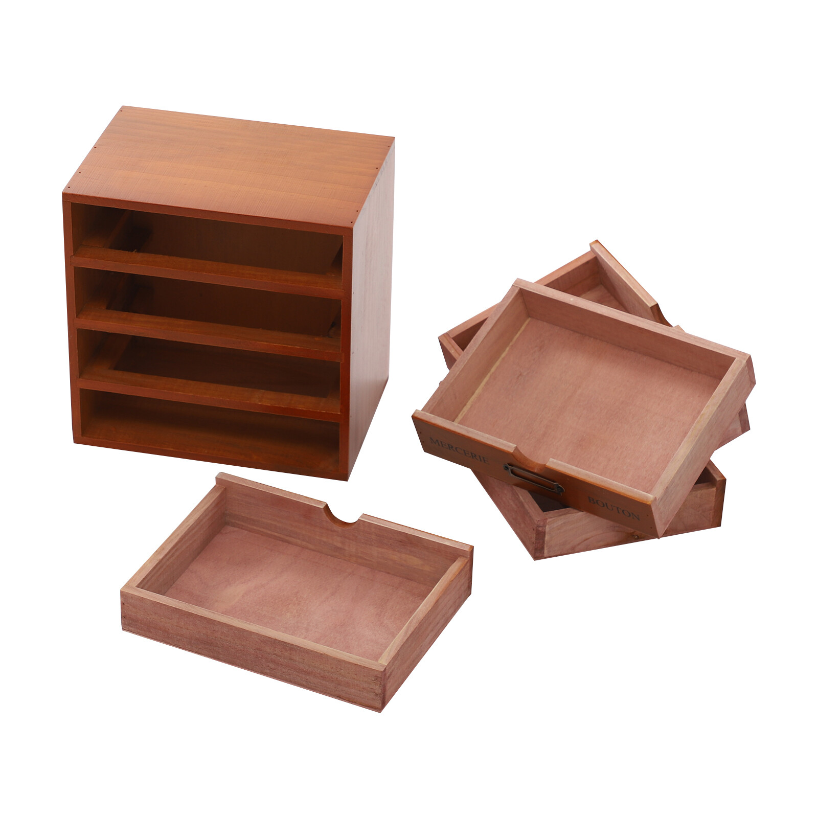 Desk Organizer with 4 Drawers, Vintage Wooden Storage Box Drawer Organizer NEW