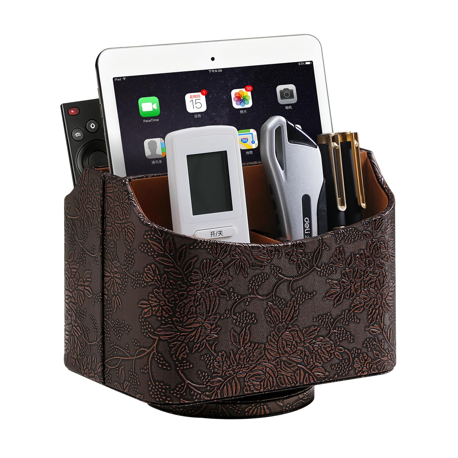 PU Leather Remote Control Holder, 360 Degree Rotating Desk Organizer Luxury D…