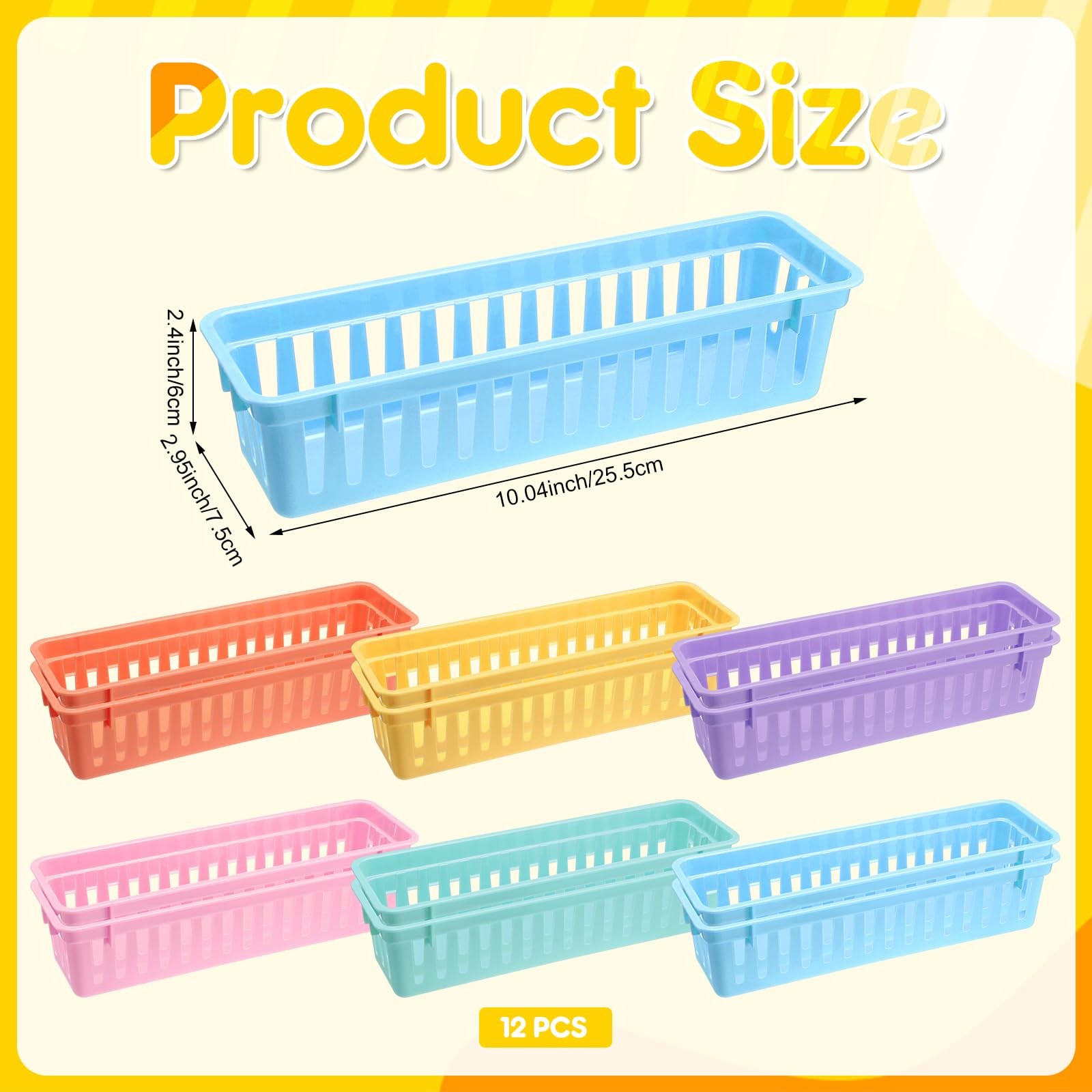 12 Pcs 10″ x 3″ Plastic Pencil Basket Back to Pencil Tray Holder for Classroo…