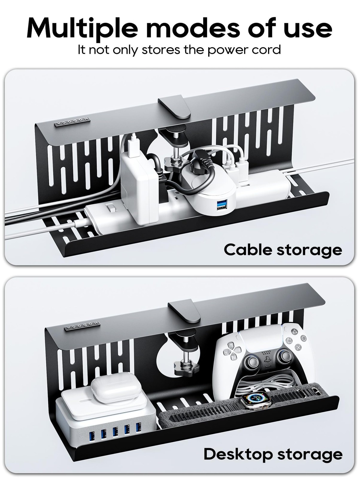 NODOCA No Drill Under Desk Cable Management Tray, 【Clip-on】14”×1pc, Black