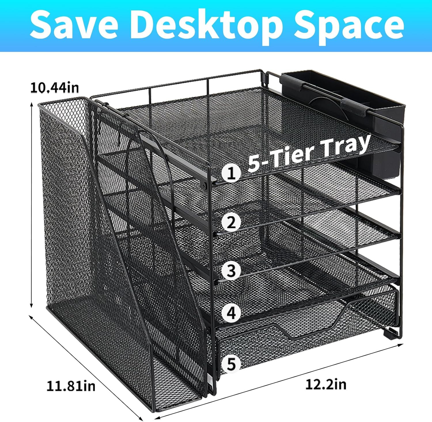 5 Tier Desk Organizer Letter Tray File Holder Drawer Pen Holder Office Black