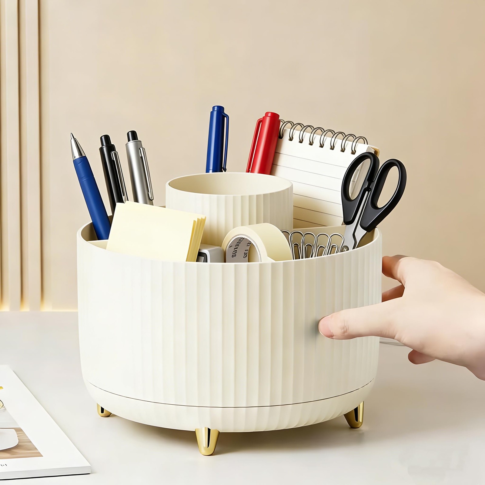 Reflygen 360 Degree Rotating Desktop Organizer,Makeup Cream White