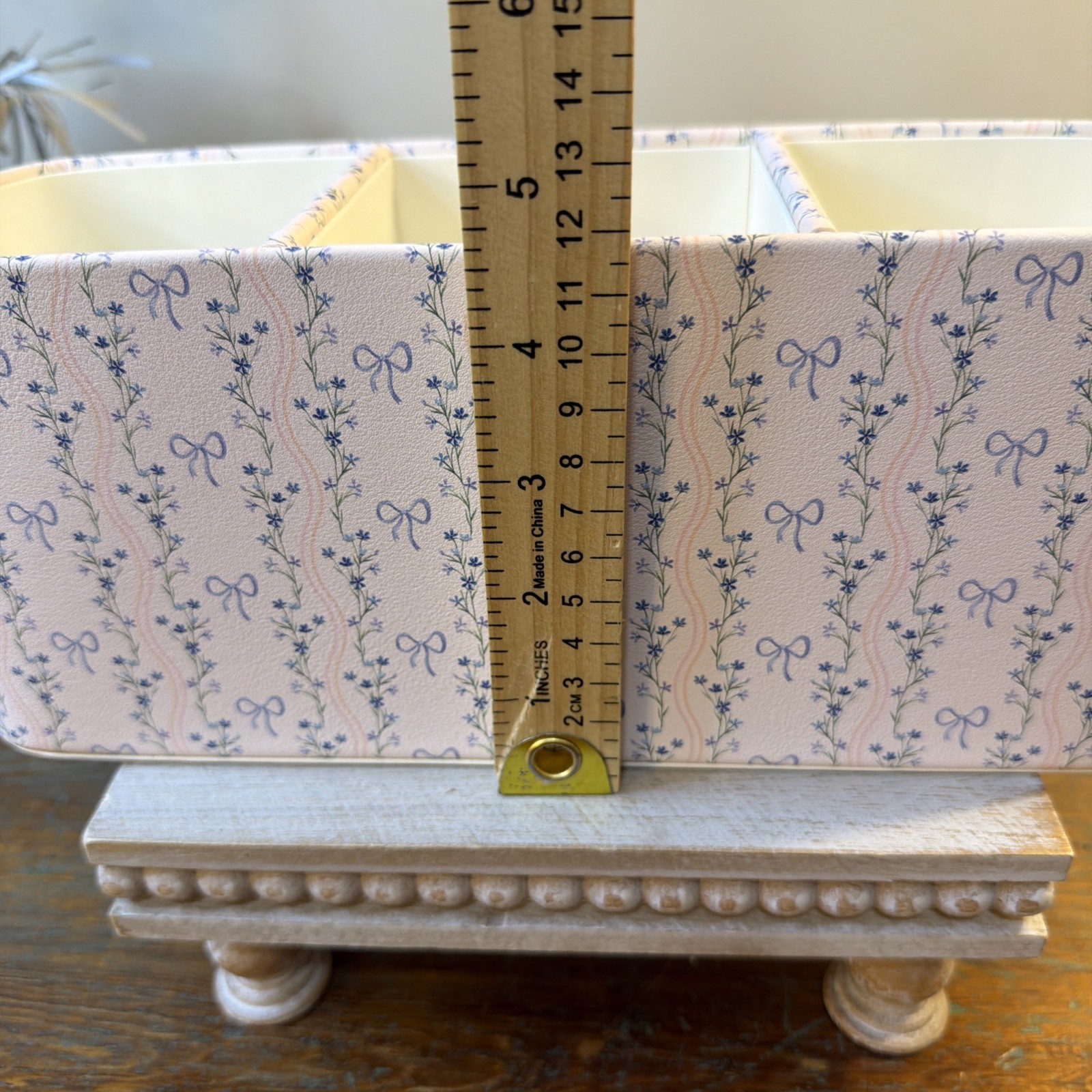 Cupcakes And Cashmere At Home Pink/Blue Bow 3 Compartment Desk Organizer. New.