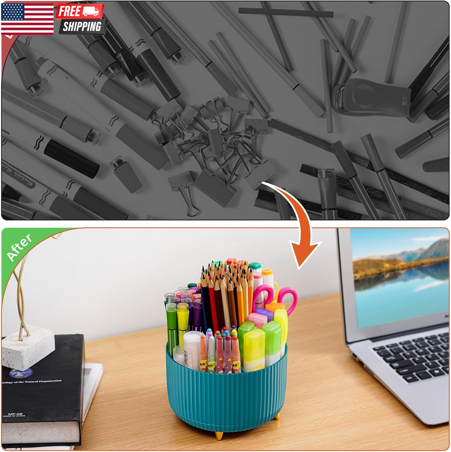 Desk Organizer, 360-Degree Rotating Pen Holder, Desk Organizers and Accessories
