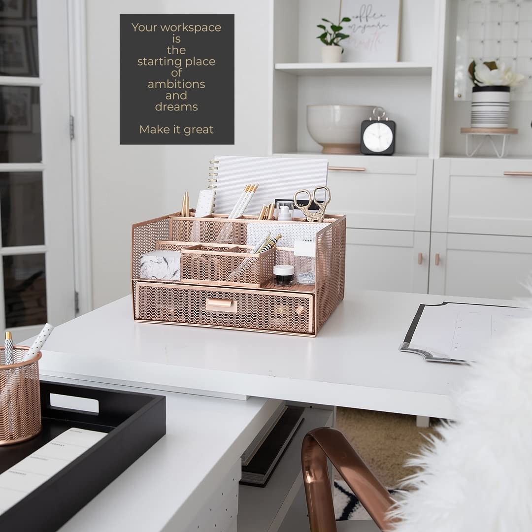 BLU MONACO Large Rose Gold Desk Organizer | 12-Compartment Metal
