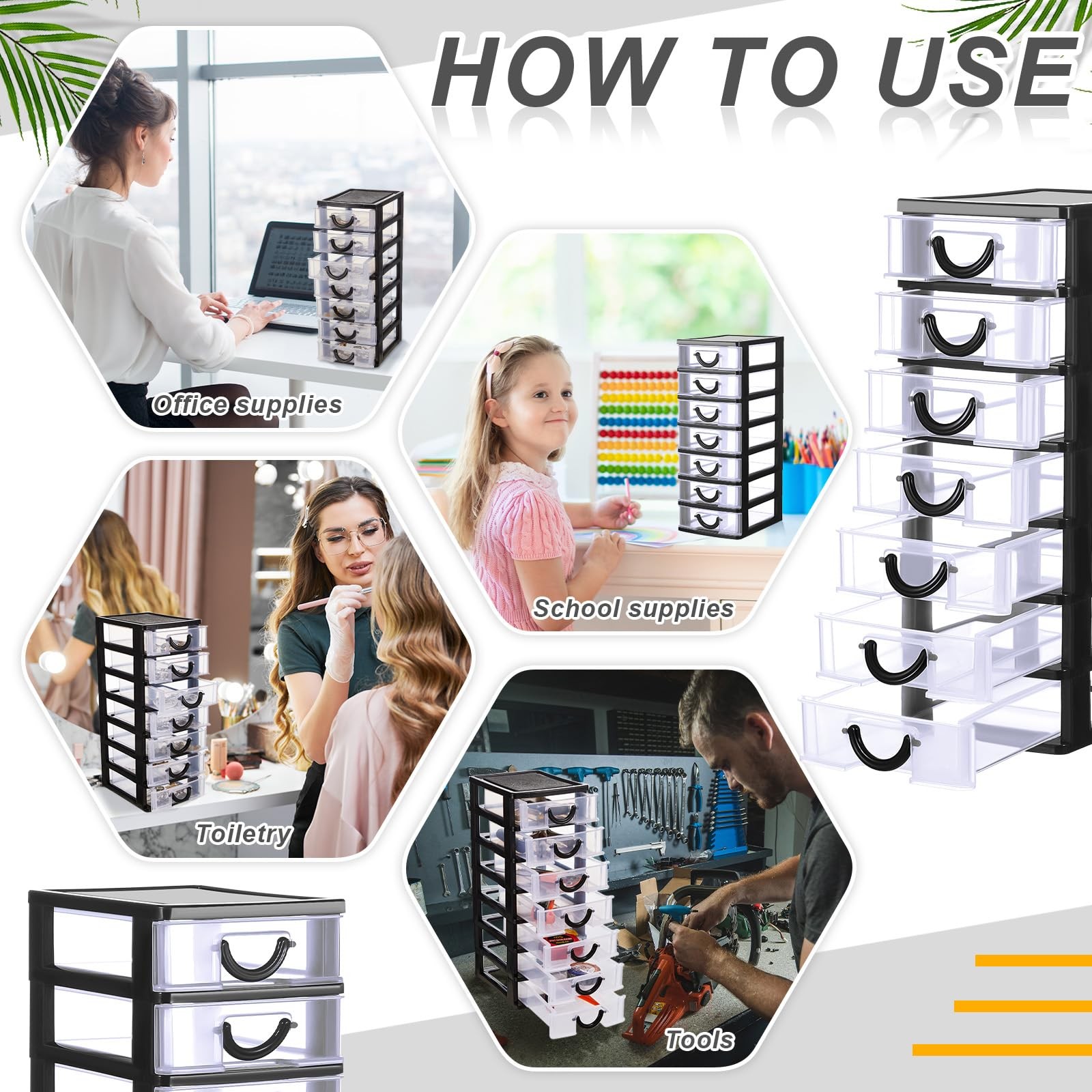 Thyle 2 Pcs Plastic Drawers Organizer Mini Stackable 7 Tier, Black