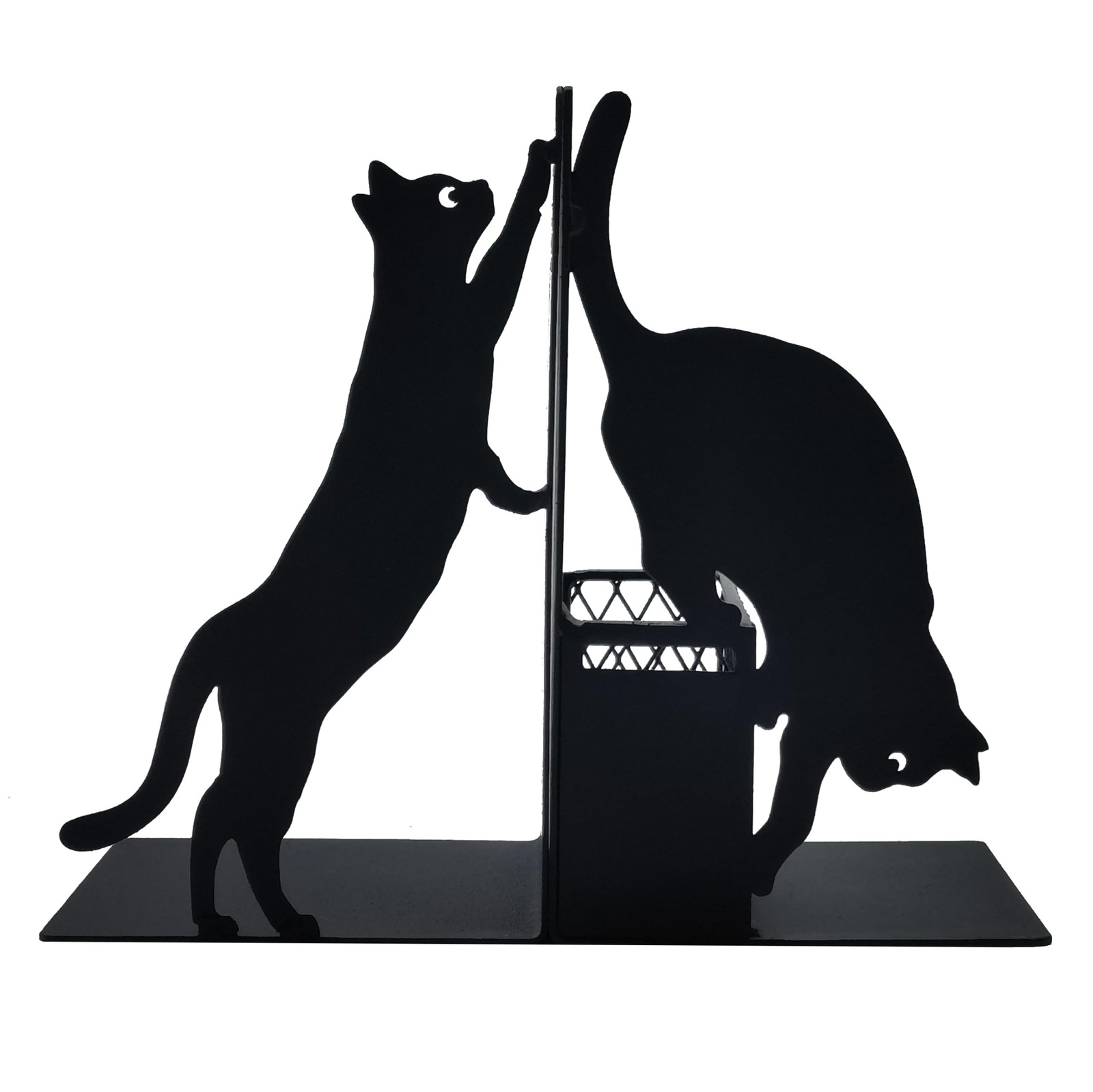 Cat Book Ends for Shelves, Metal Decorative with Pen Black