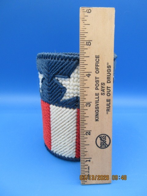 Pencil Holder Home Made Plastic Canvas Red White & Blue with Stars