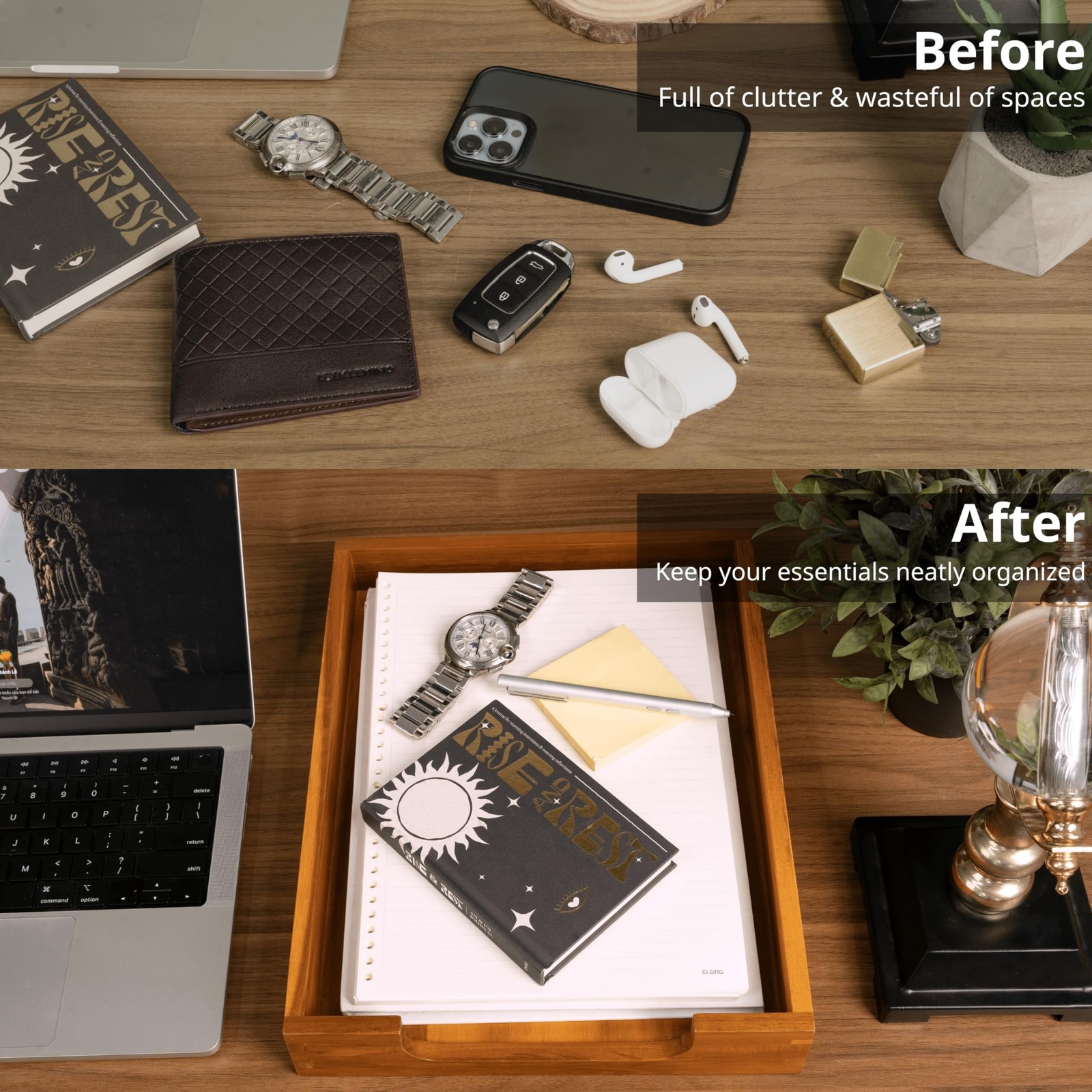 Dark Brown Wood Letter Tray Front Load Document Desk Magazine File Organizer