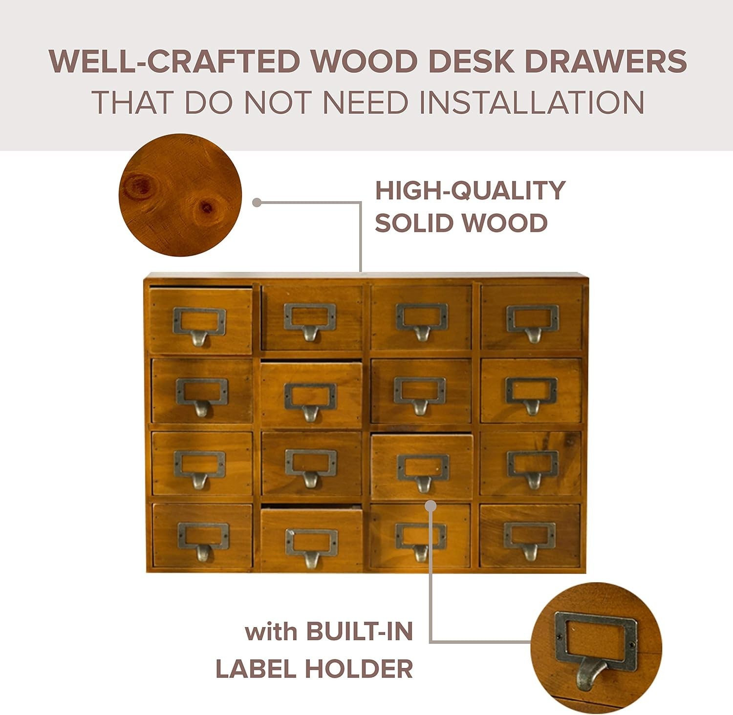 Rustic Wooden Desk Drawer Organizer – 16 Drawers Storage Box
