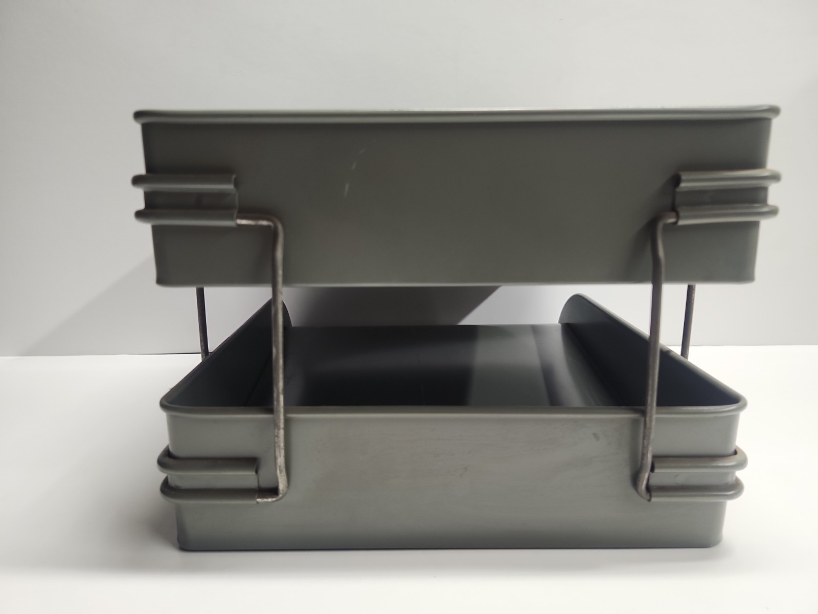 Vintage Globe-Wernicke 2 Tier Metal Paper Tray File Organizer Mid-Century Grey