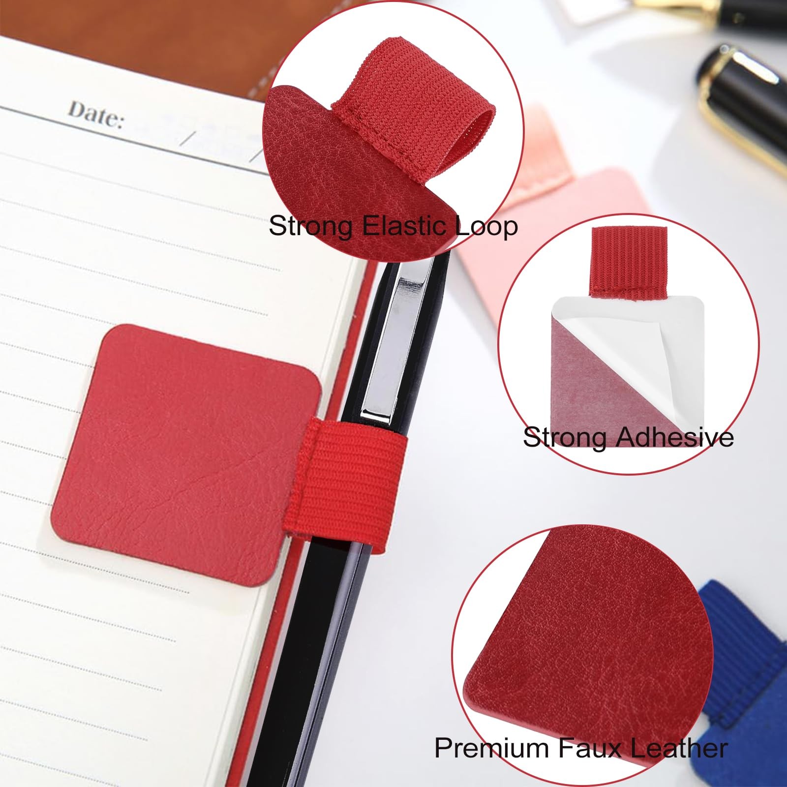Pen Holder for Notebook 12 Pack Self-Adhesive Leather Pencil Holders Elastic …
