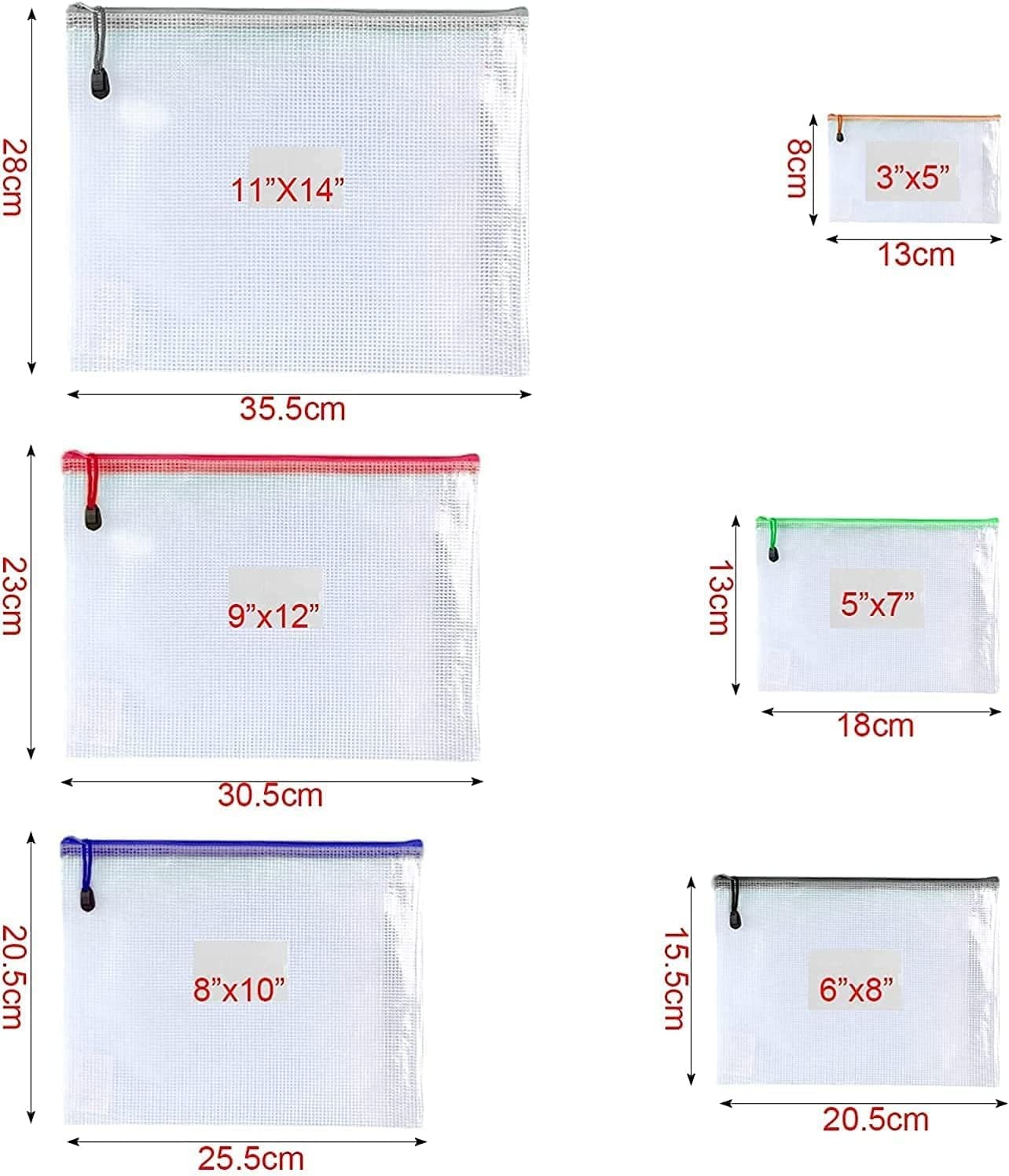 18 PCS 6×8 Inch Mesh Zipper Pouch Plastic Zip File Folders Puzzle Bags Multi