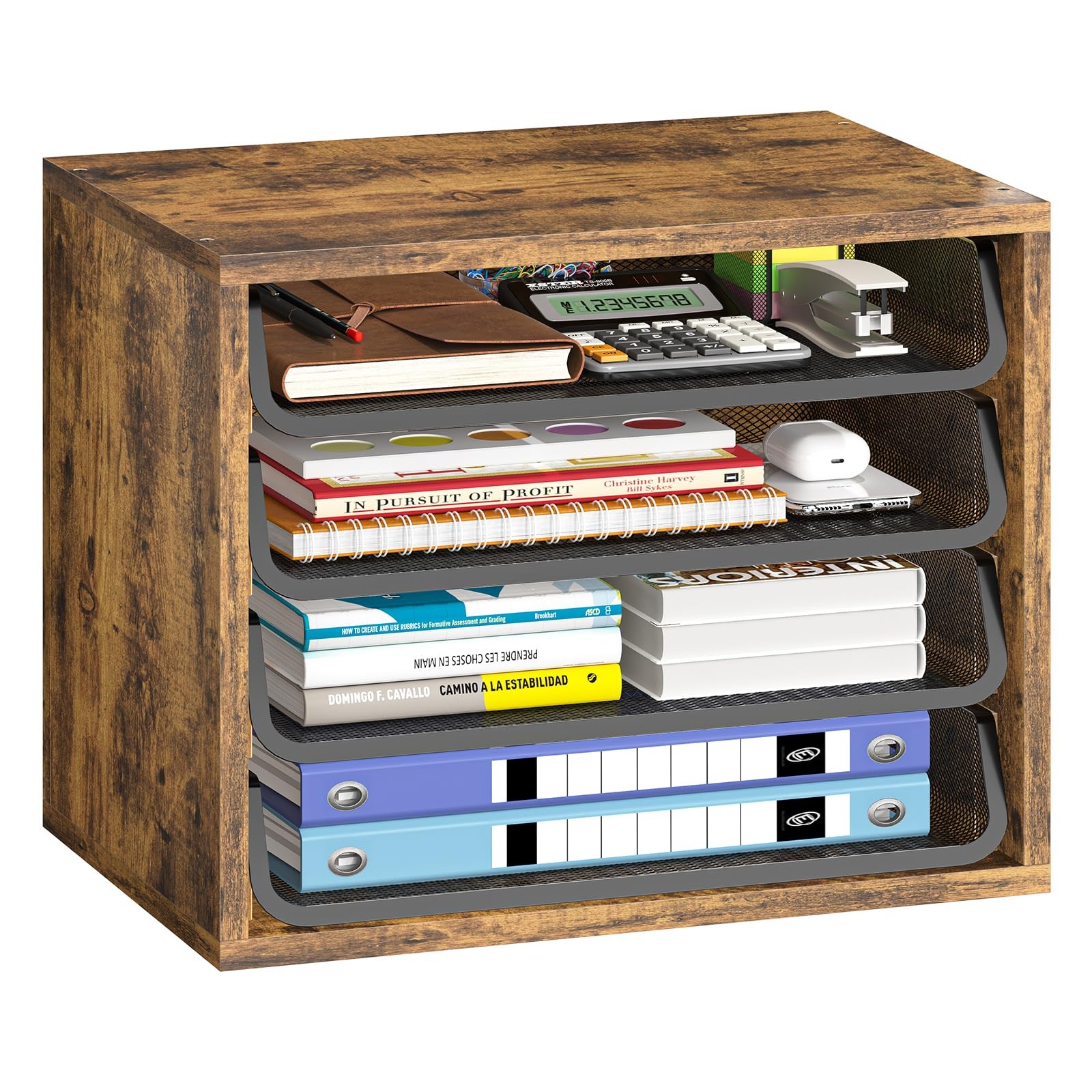 Simple Trending Desk File Organizers, 4-Tier Letter Tray 1″ x x 1″, Brown